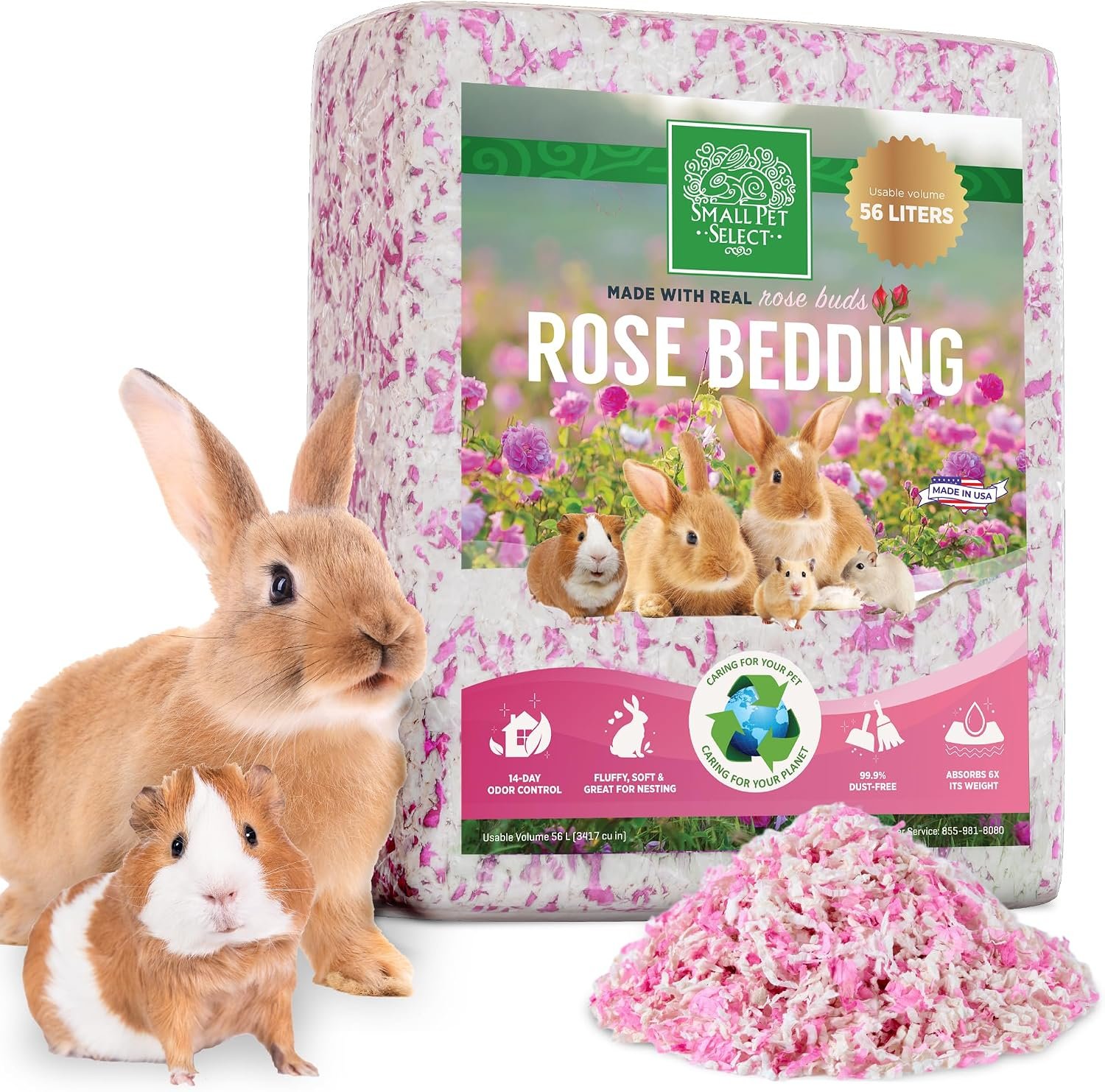 Small Pet Select Rose Paper Bedding, Odor Control, 56 L | With Real Rose Petals, Soft Absorbent Bedding, Made in USA, For Guinea Pigs, Rabbits, Hamsters & Small Pets