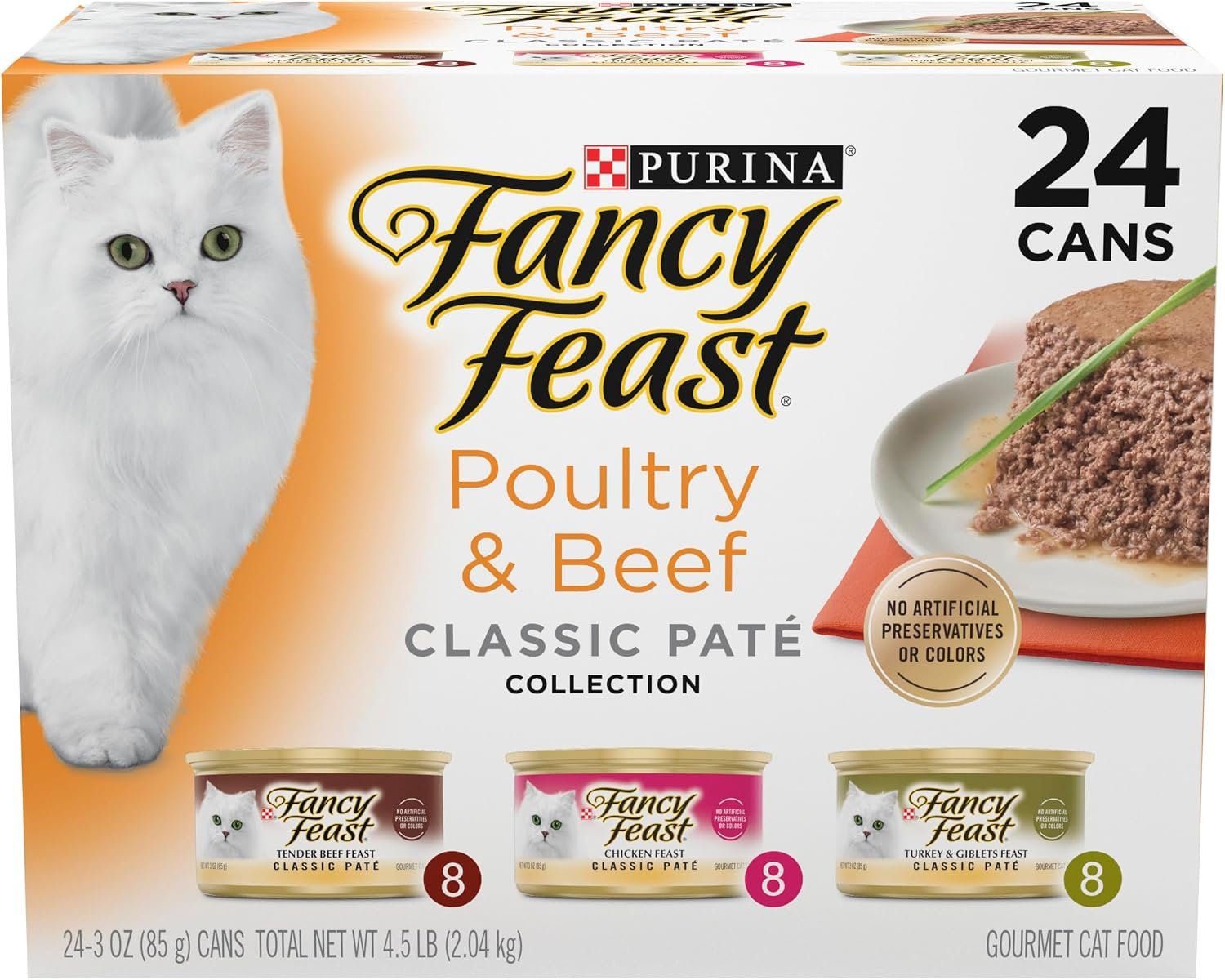 Purina Fancy Feast Classic Pate Poultry & Beef Wet Cat Food, 3 oz, 24-Pack | Variety Pack of Grain Free recipes with a smooth pate texture, 100 percent complete and balanced