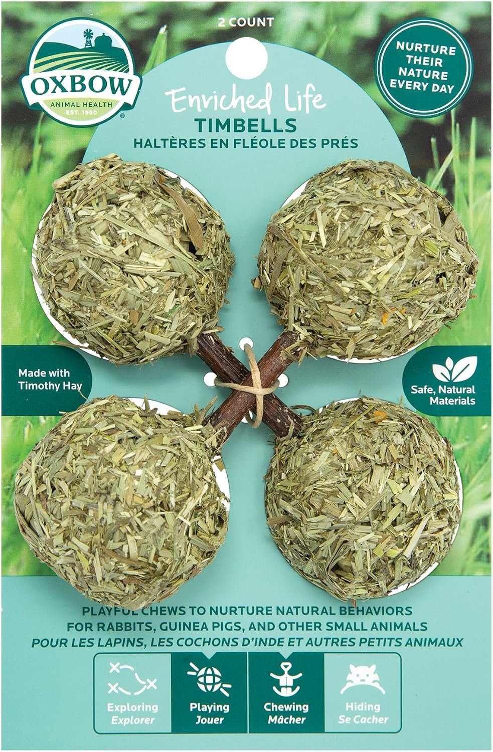 Oxbow Timbells, Rabbit Toys & Guinea Pig Chew Toys, Timothy Hay Bunny Chew | Natural Timothy Hay Chew Toys For Rabbits, Guinea Pigs, Hamsters, Chinchillas & Rats, Cage Enrichment, Supports Dental Health
