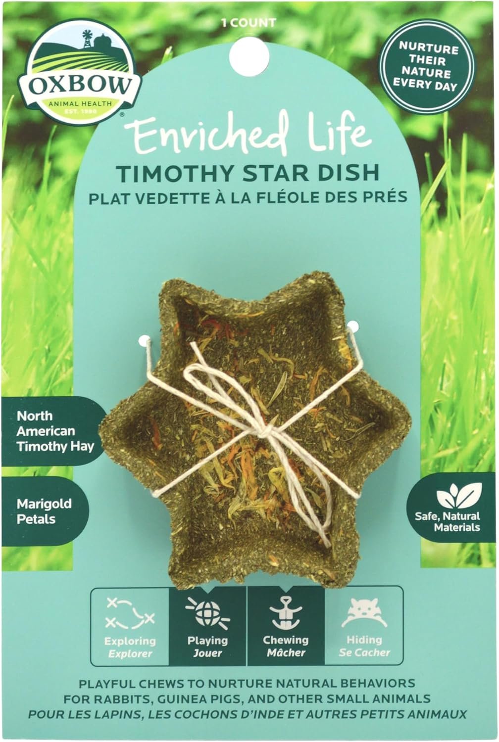 Oxbow Enriched Life Timothy Star Dish, Timothy Hay Chew, Small Animal Toy for Rabbits, Guinea Pigs, Hamsters, Gerbils, and Chinchillas, Enrichment Accessory, Safe Chew Toy, Hay Play Dish