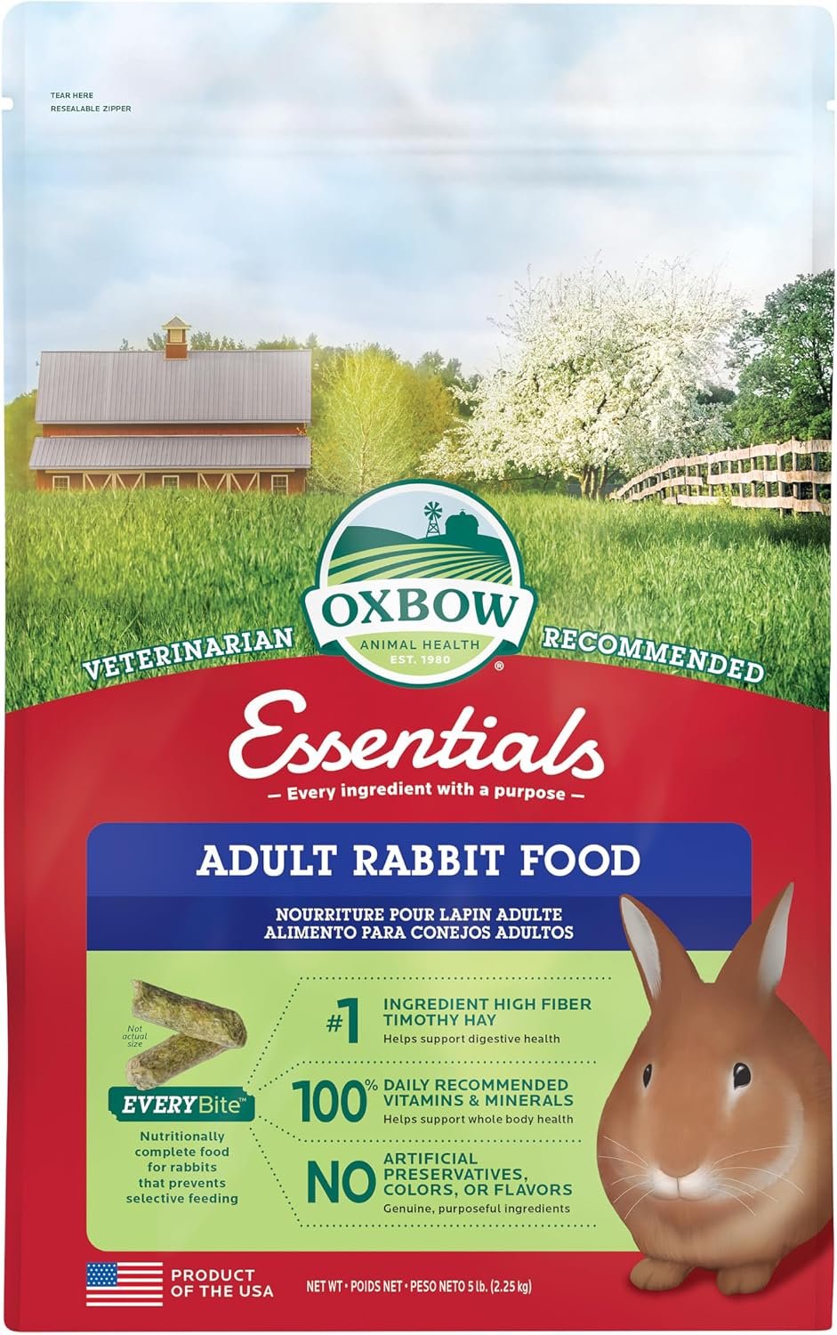 Oxbow Essentials Adult Rabbit Food, Timothy Hay Rabbit Pellets, USA, 5 lb