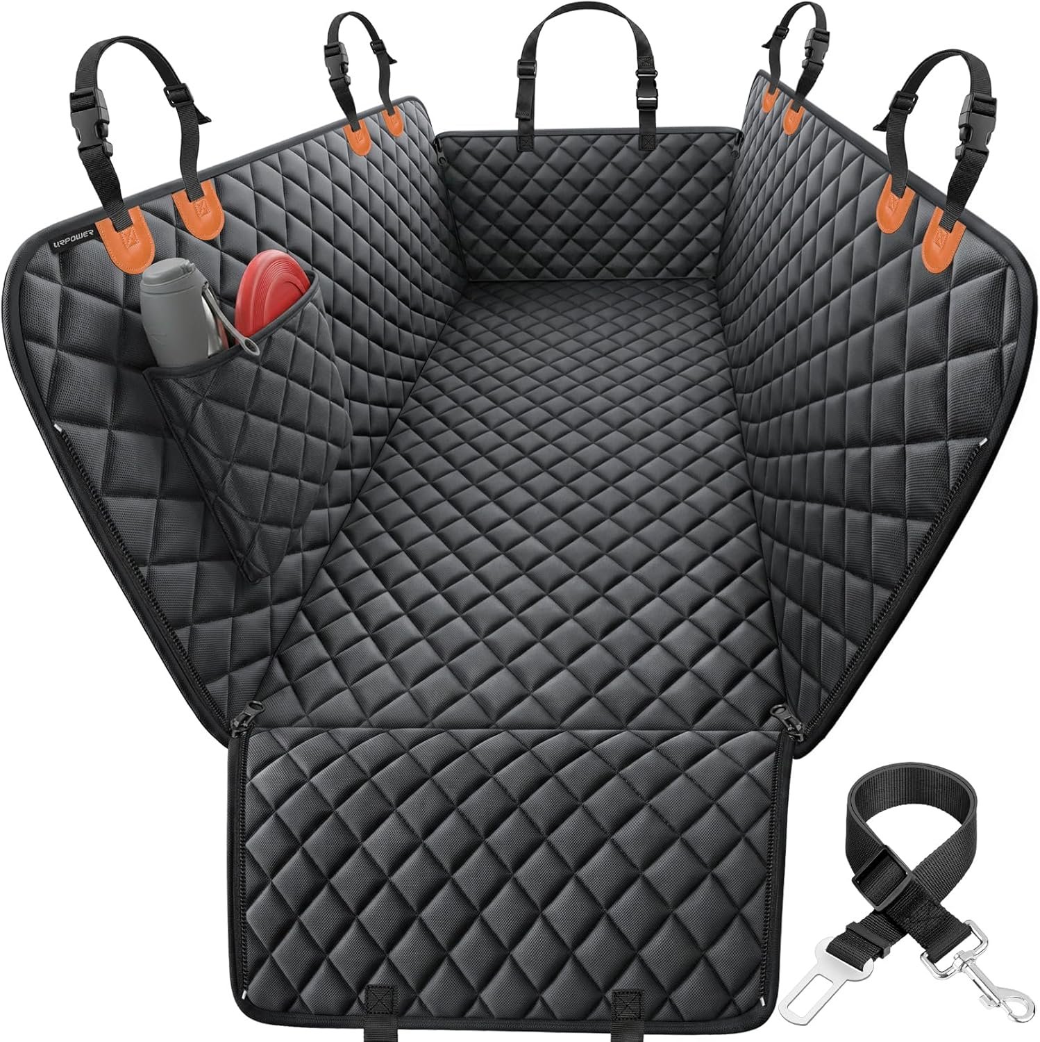URPOWER Dog Car Seat Cover for Back Seat, Waterproof Hammock for Car & SUV | 600D Oxford, Side Flaps with Zippers, Scratch Resistant, Non-Slip, Easy Install, Machine Washable, Dog Seat Belt Included