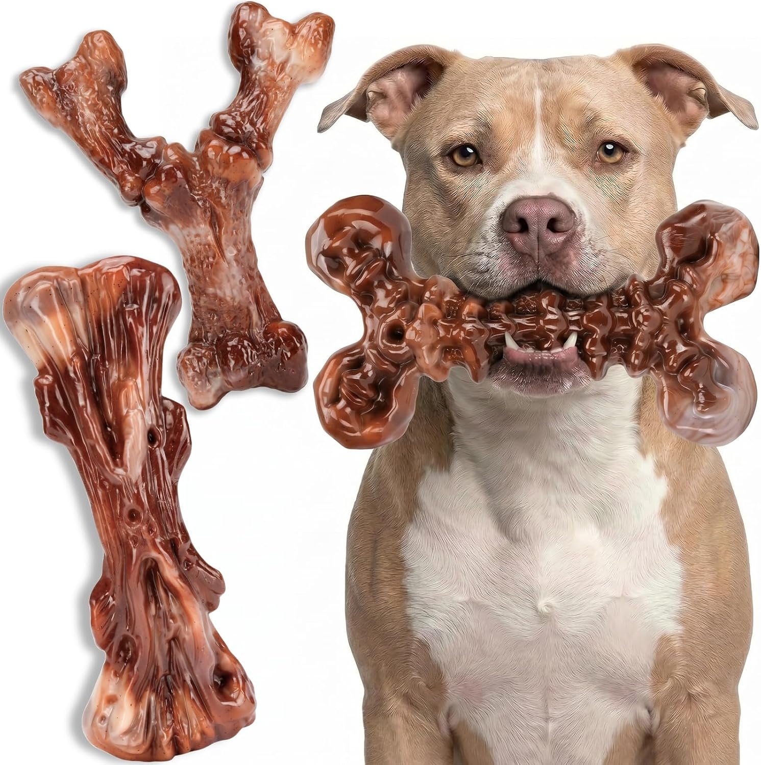 Kseroo 3-Pack Indestructible Dog Chew Toys for Aggressive Chewers, 25-90lbs | Bacon Flavored Rock-Hard Solid Nylon Dog Bones for Medium & Large Breeds, Keeps Them Busy, Dental Textured, Long Lasting – XL