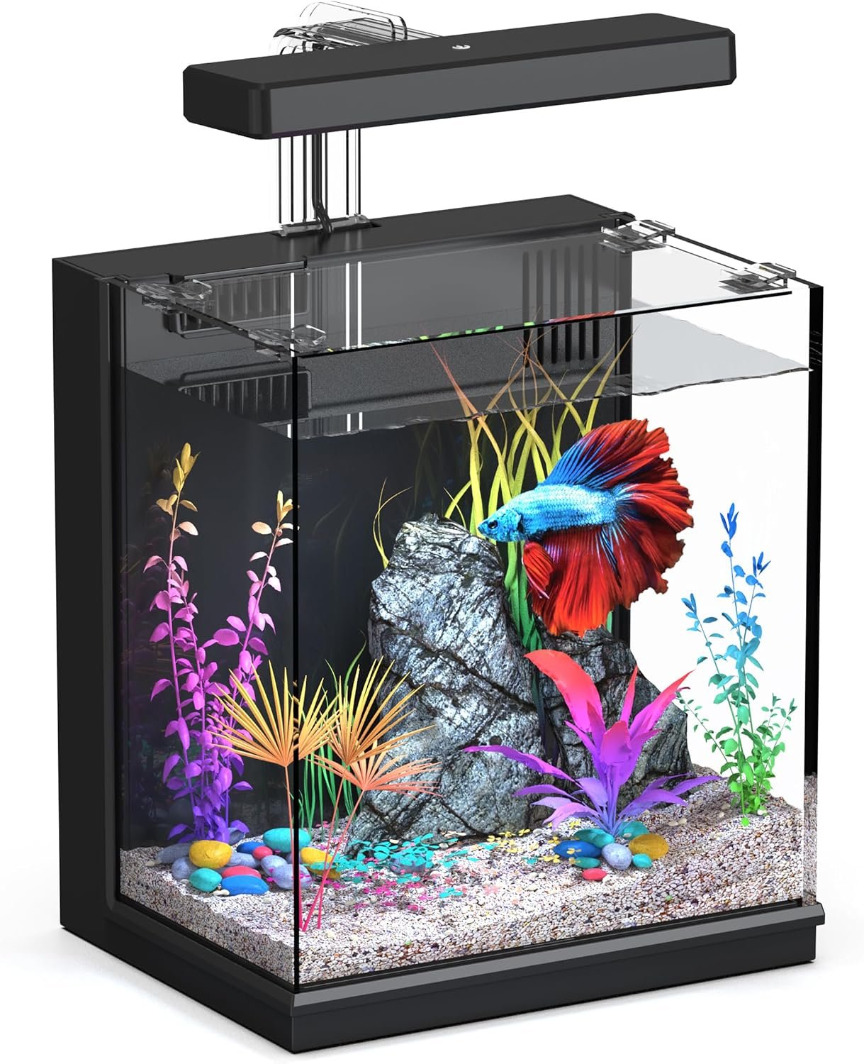 AQUASMITH Betta Fish Tank, 2 Gallon All-in-One Aquarium Kit with Filtration & LED Light, Self-Cleaning Aquarium for Beginners, Kids, Gifts for Men，Teen Boys