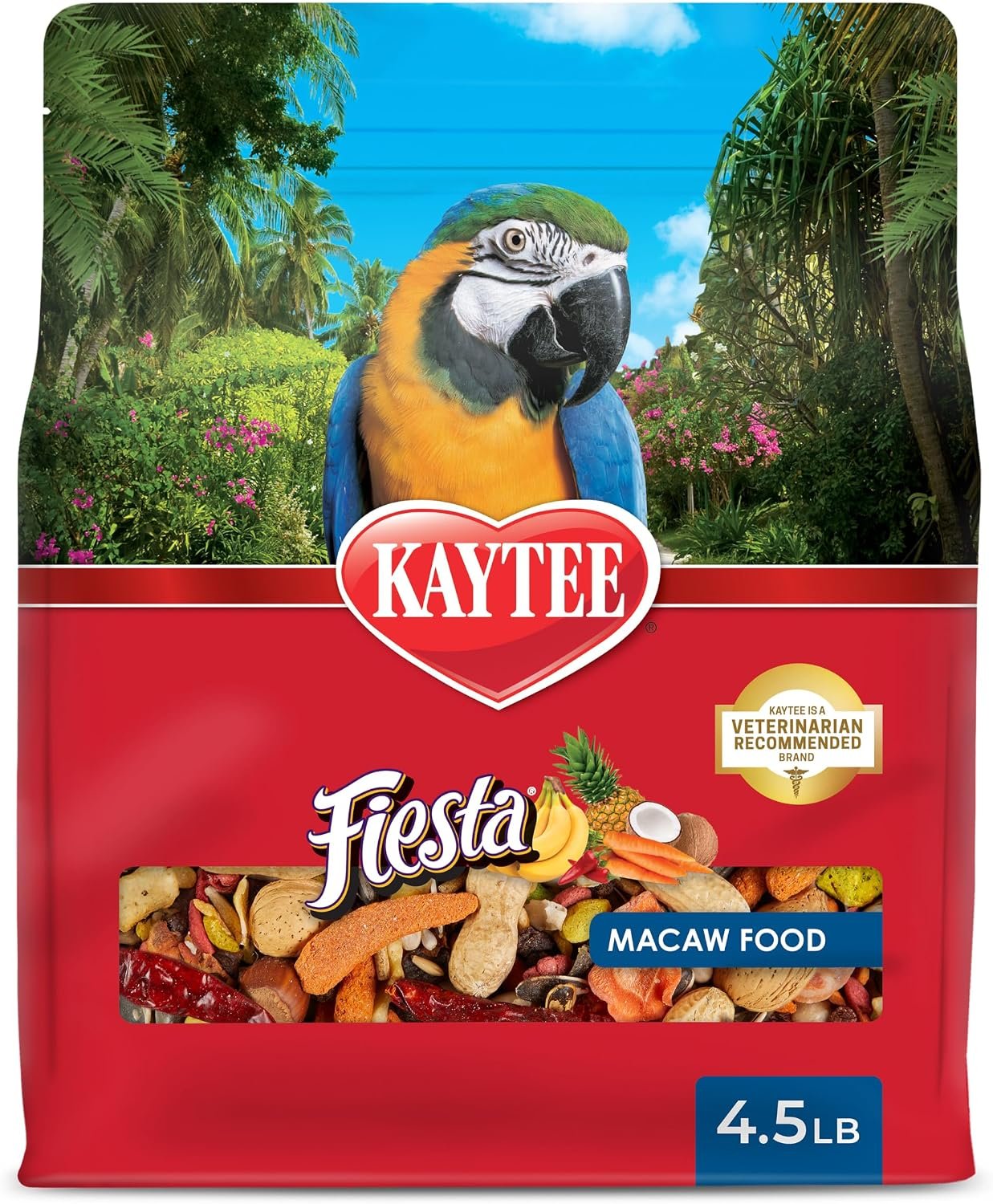 Kaytee Fiesta Macaw Food, Nutritious and Fun Blend, Supports Skin, Feather, Digestion, Brain and Heart Health, 4.5 pounds