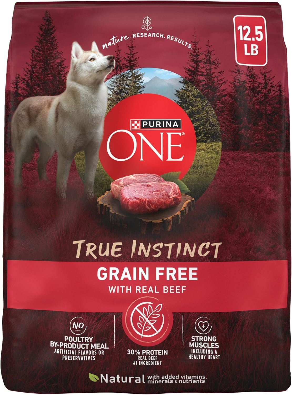 Purina One True Instinct Dry Dog Food, Muscle & Joint Support, Grain-Free Real Beef – 12.5 lb Bag