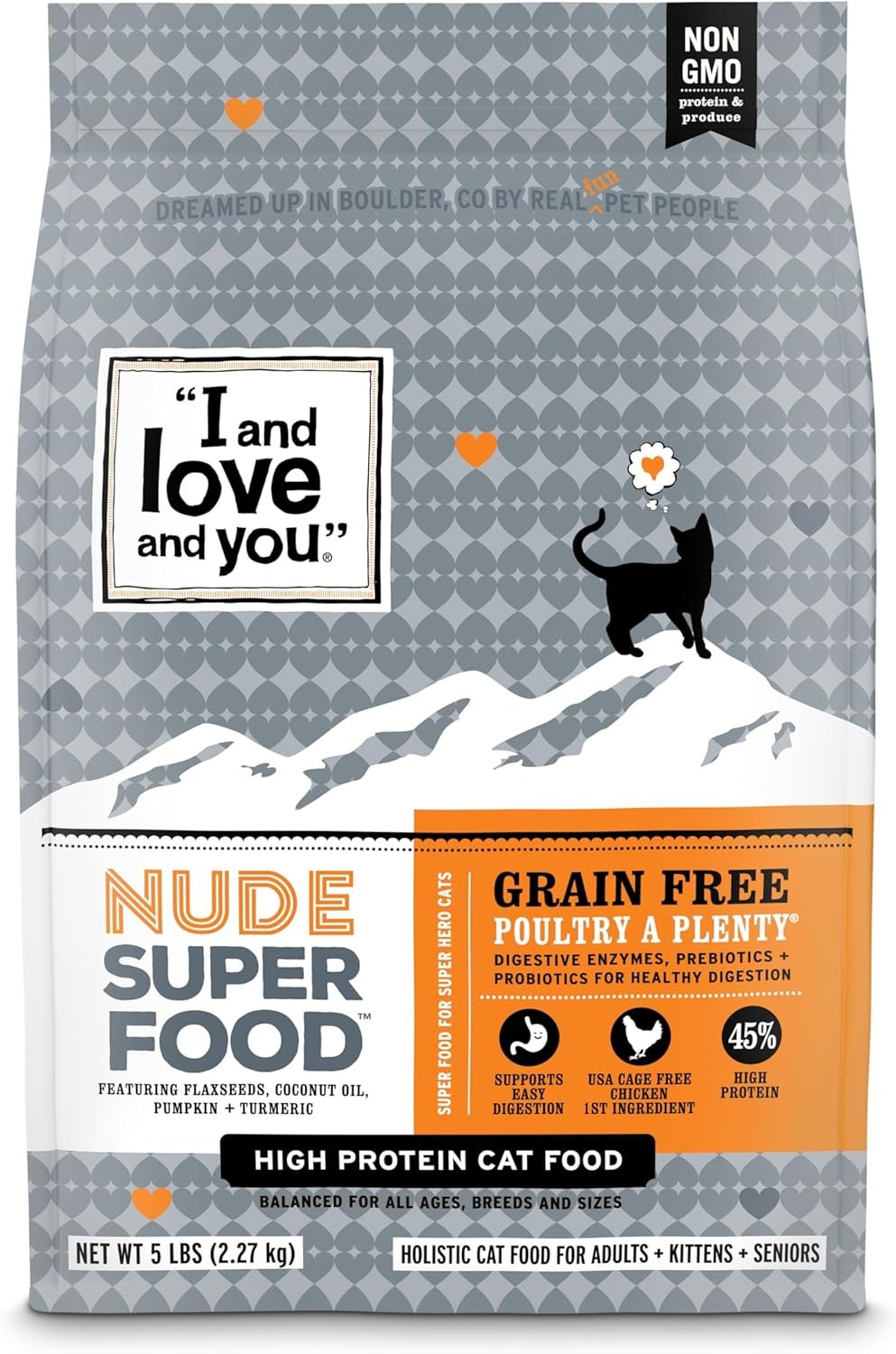 I and love and you Nude Super Food Dry Cat Food – Turkey + Chicken – Grain Free, High Protein, No Fillers, Superfoods, 5lb Bag