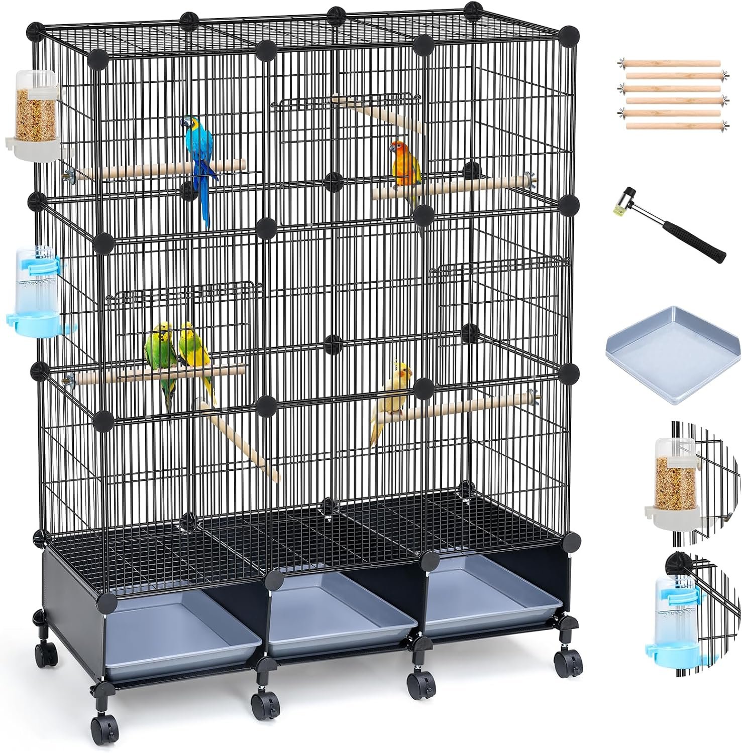 VISCOO Encrypted MetalBird Cage (46″ x 36″ x 12″) for Parrot Parakeets | Bird Cages with Wooden Perches,Slide-Out Tray, Water Bottle & Feeder, for Parrot,Parakeets,Cockatiel,Small Mid-Sized Birds