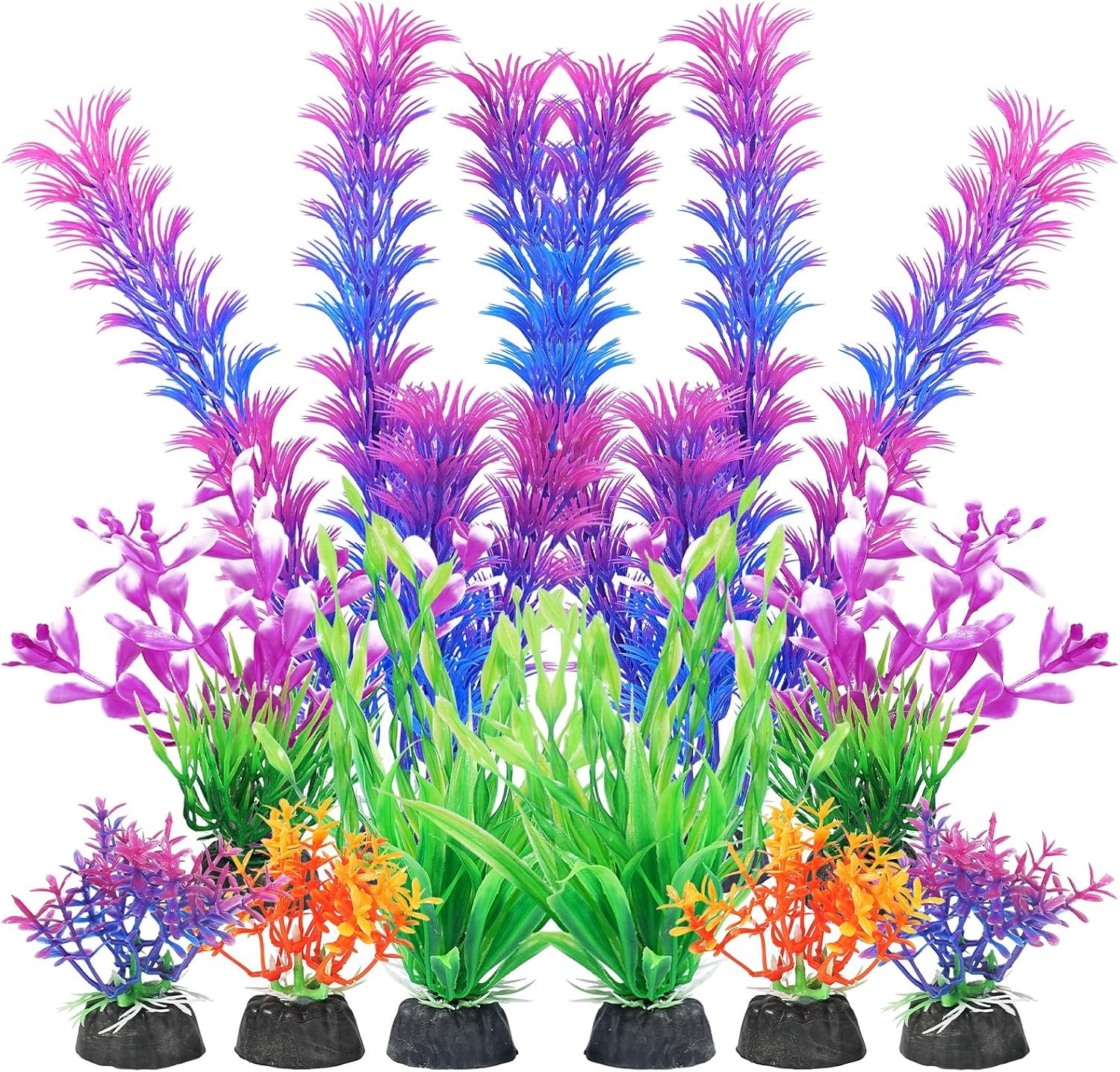 AQUANEAT Artificial Fish Tank Plants, Aquarium Decorations, Purple Plastic Accessories, 10pcs