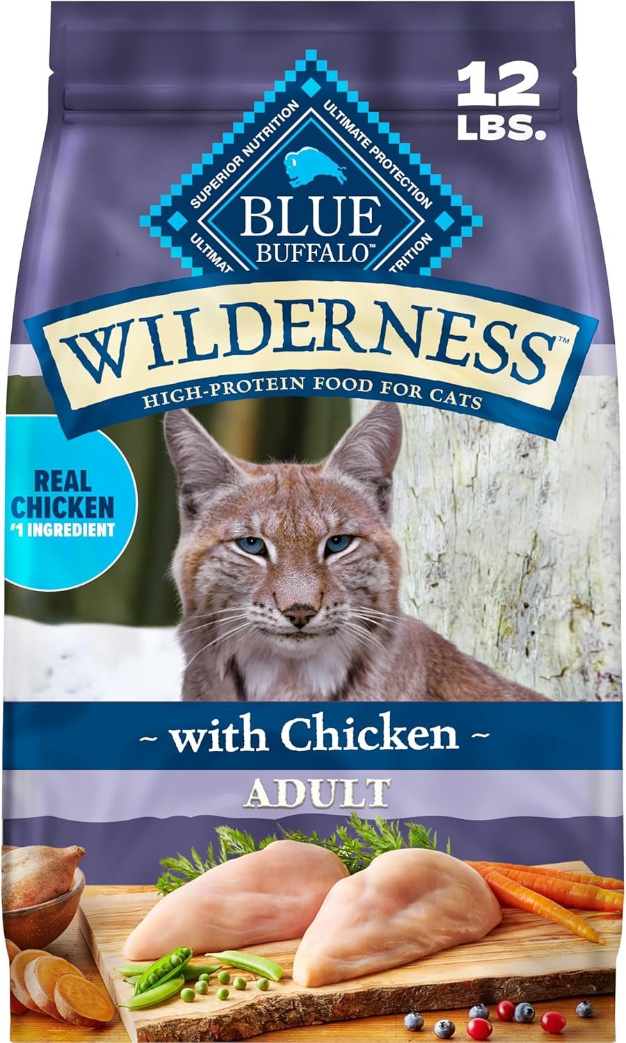 Blue Buffalo Wilderness Chicken Adult Dry Cat Food, Grain-Free, 12 lb | Real Chicken #1 Ingredient, High Protein Nutrition, Supports Immunity with Antioxidant-Rich LifeSource Bits
