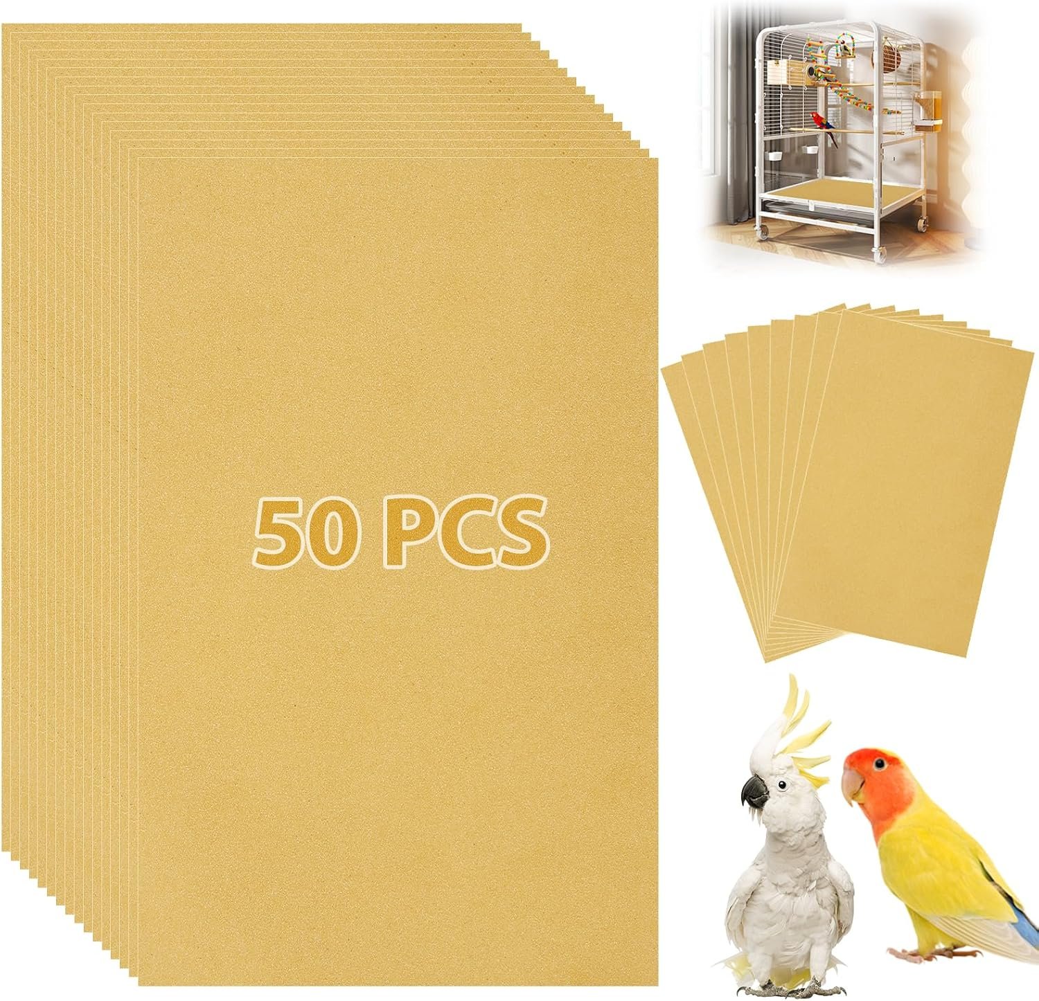 50 PCS Gravel Liner Paper for Bird Cage 10 x 16 Inch Bird Cage Paper Liners Birdcage Cage Liner for Birdcage Parrots Cockatiels
