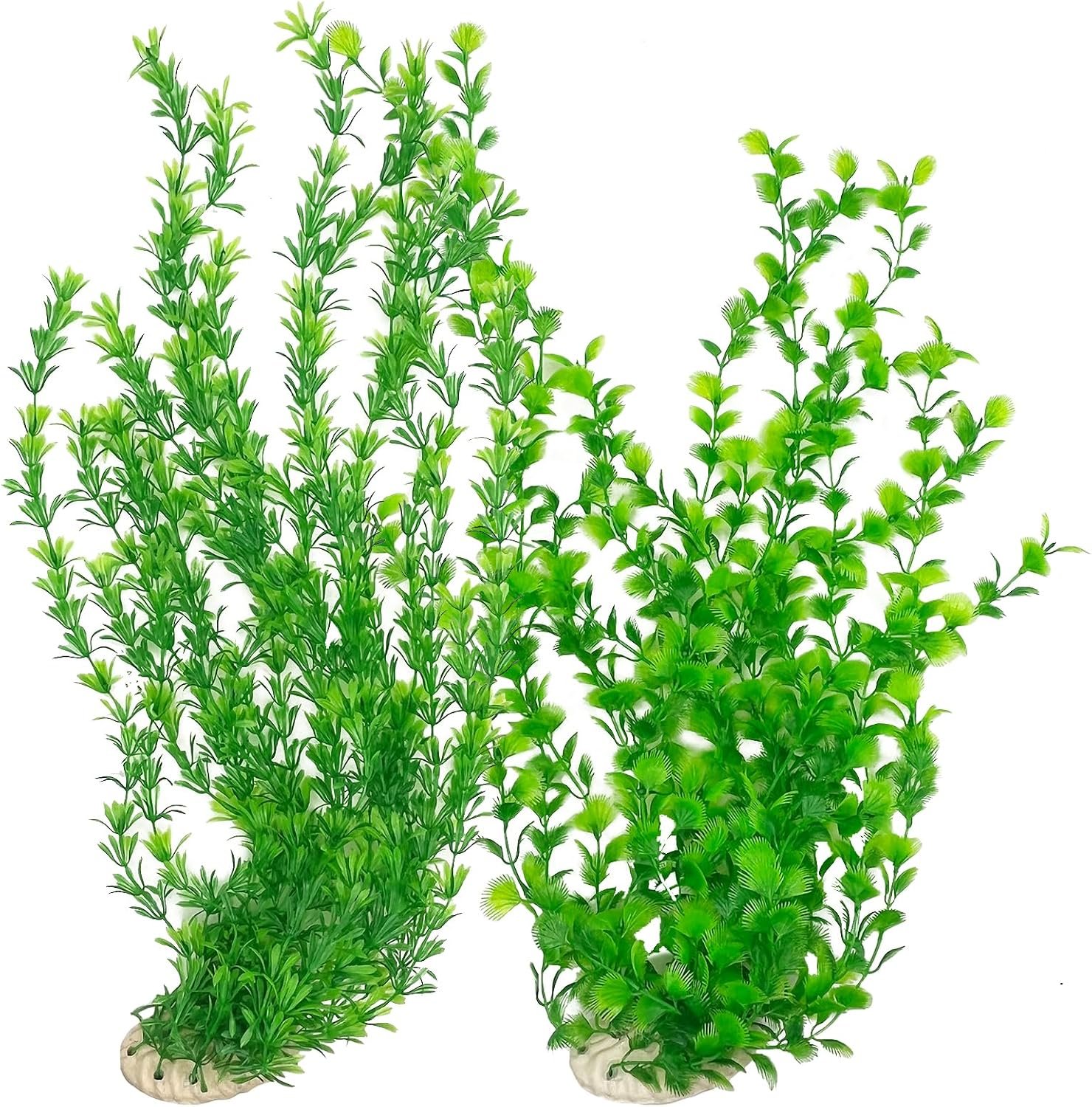 Hamiledyi 23″ Tall Aquarium Plastic Plants – 2 Pack Soft Fish Tank Decor, Artificial Green Grass Cluster for Aquariums, Safe Bendable Underwater Plants（Green Style B）