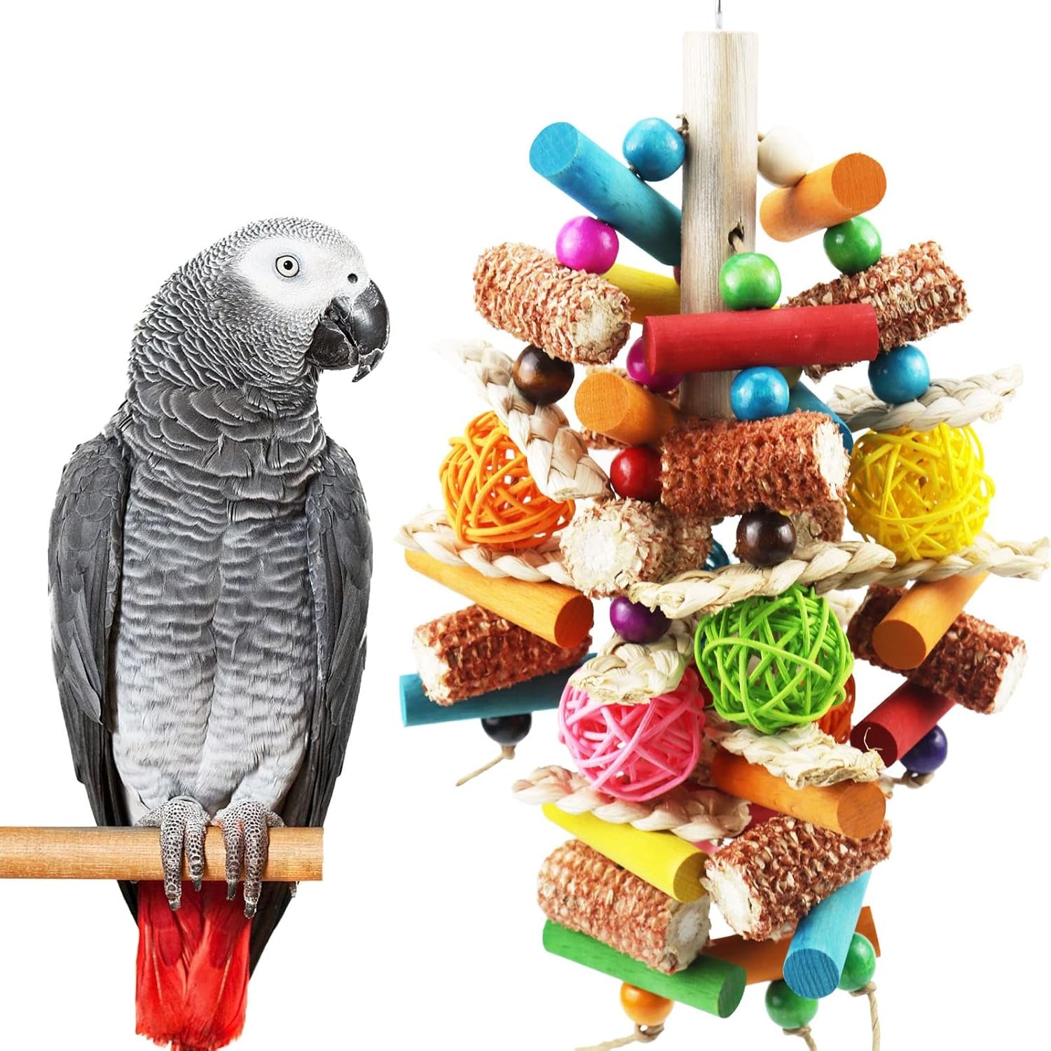 Natural Corn cob Parrot Chewing Toy, Hanging as Foraging Toy | Suitable for small and medium-sized macaws, African gray, cockatoos, parrots, sun cones, Amazon parrots