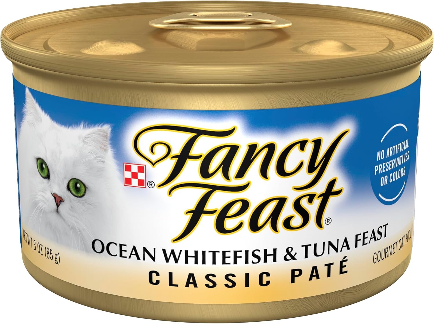 Purina Fancy Feast Classic Pate, Ocean Whitefish & Tuna, 3 oz cans, 24-Pack | Crafted with real ocean whitefish & tuna. Made with no artificial colors or preservatives. 100% complete and balanced