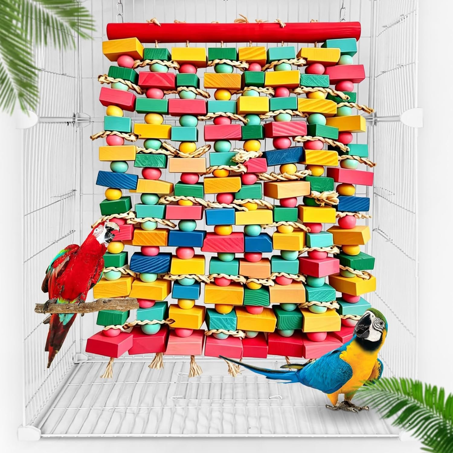 Extra Large Bird Toys for Macaws, Multicolored Wooden Blocks Bird Chewing Toy Parrot Cage Bite Toy for Macaws Cokatoos African Grey and Large Medium Parrot Birds