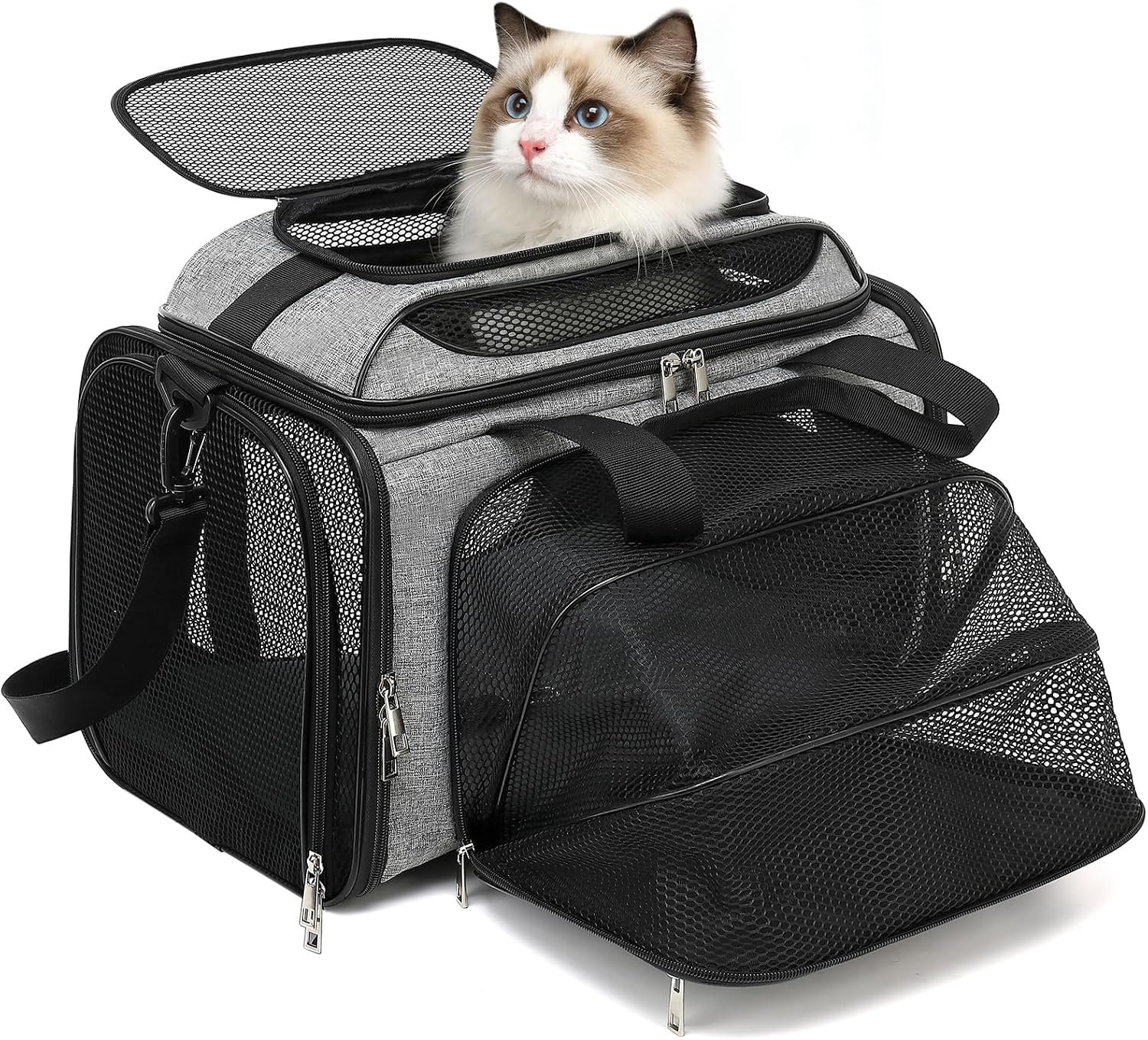 18x11x11 Small Cat/Dog/Pet Carrier – Airline Approved, Collapsible with Expandable Top and Sides. Soft-Sided Travel Puppy Carry Bag, Small Animal Rabbit Kennel Carrying Case, Kitten Mesh Cage
