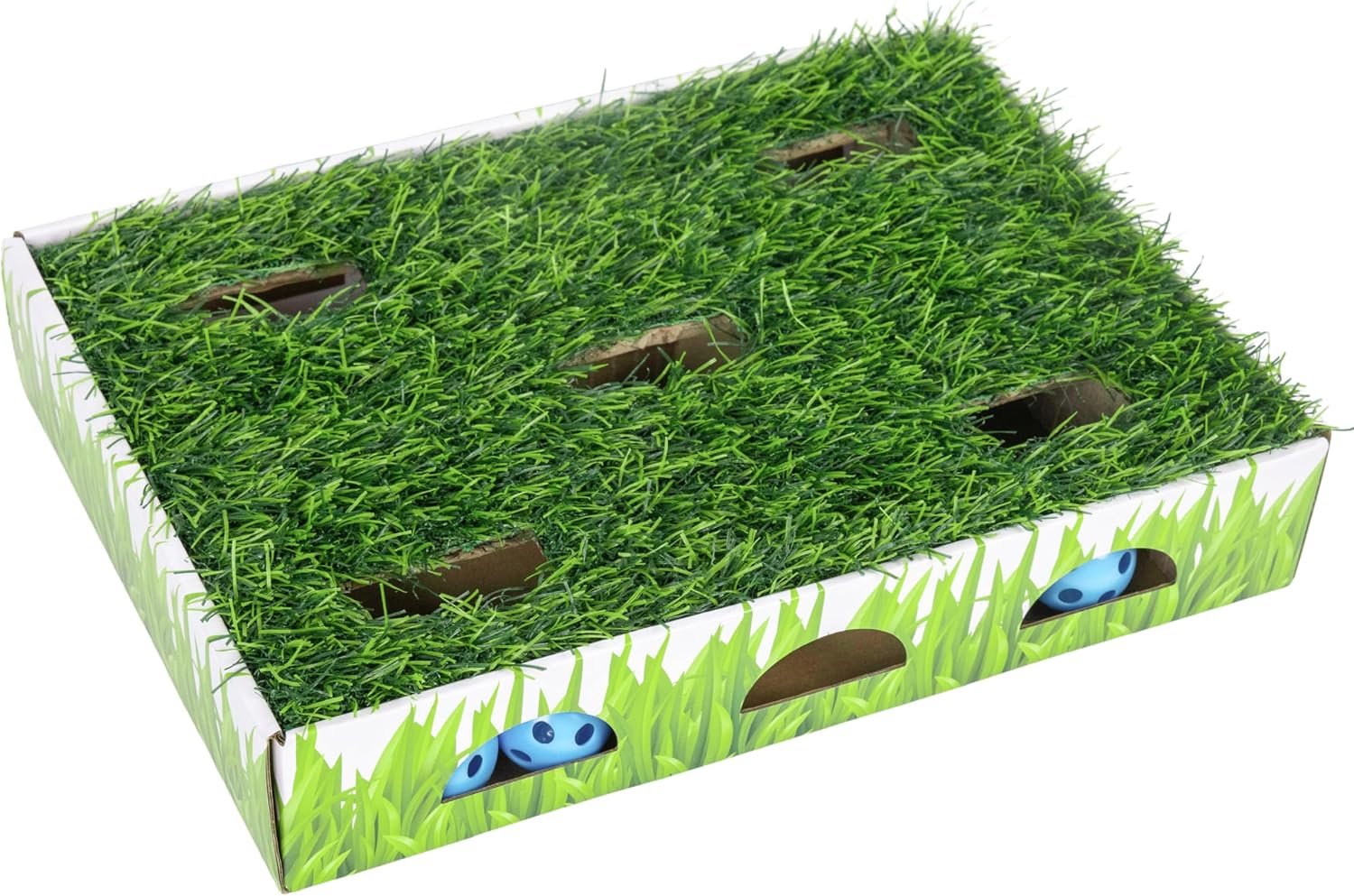 Catstages Grass Patch Hunting Box – Interactive Indoor Cat Toy with Faux Grass & 3 Jingle Balls – Encourages Exercise, Mental Stimulation & Natural Hunting Instincts