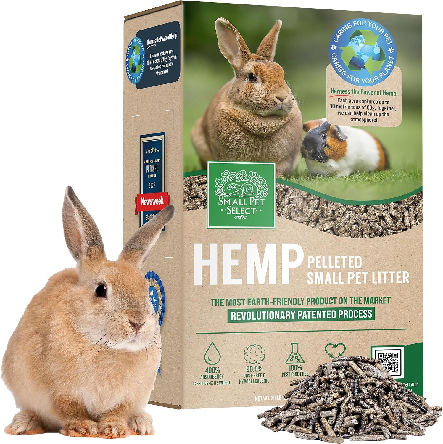 Small Pet Select Hemp Pellet Bedding, Non-Clumping, Rabbits, 20 lb | Biodegradable, Absorbent Odor Control, Eco-Friendly, For Hamsters, Guinea Pigs, Bunnies & Small Pets