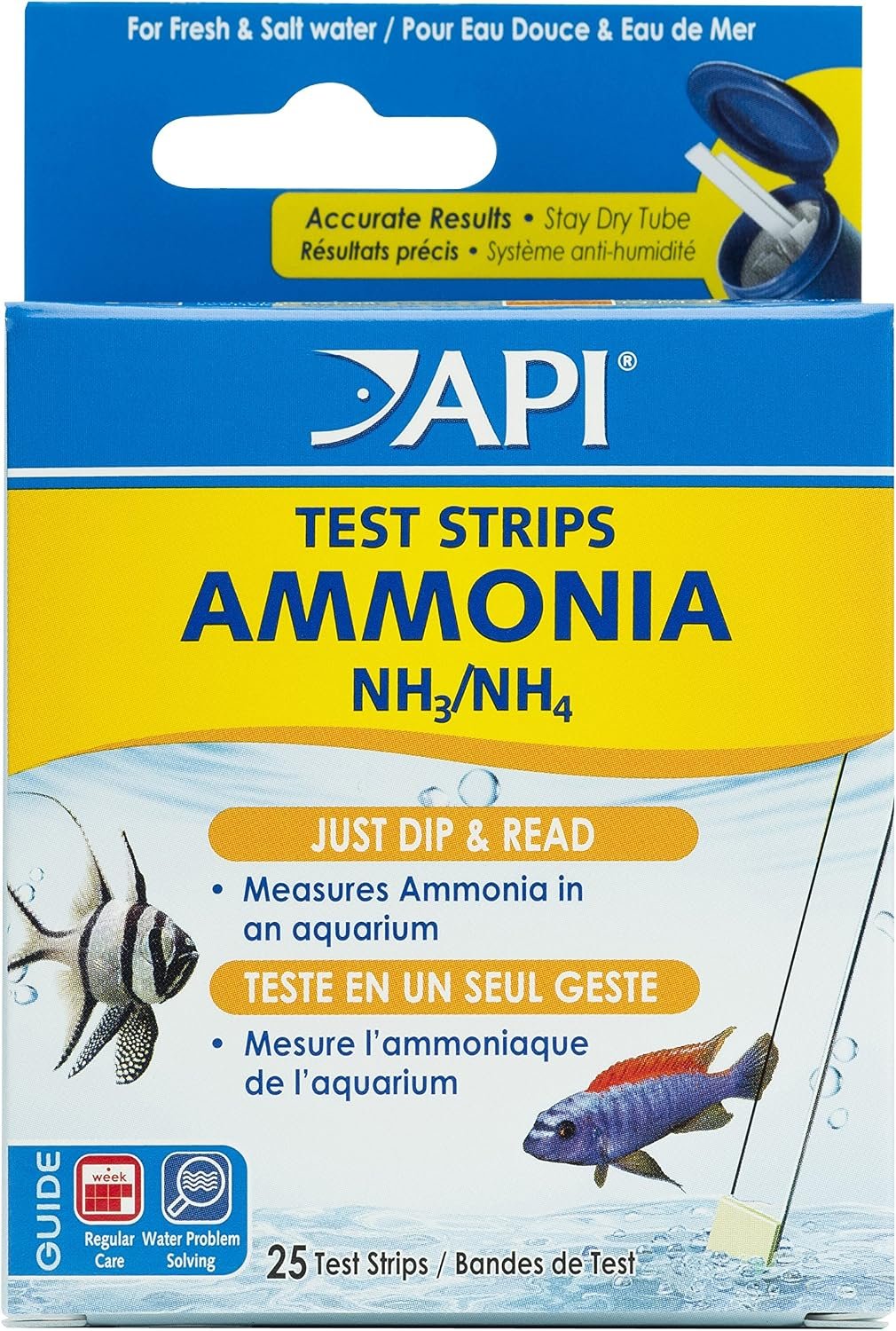 API AMMONIA TEST STRIPS Freshwater and Saltwater Aquarium Water Test Strips 25-Test Box