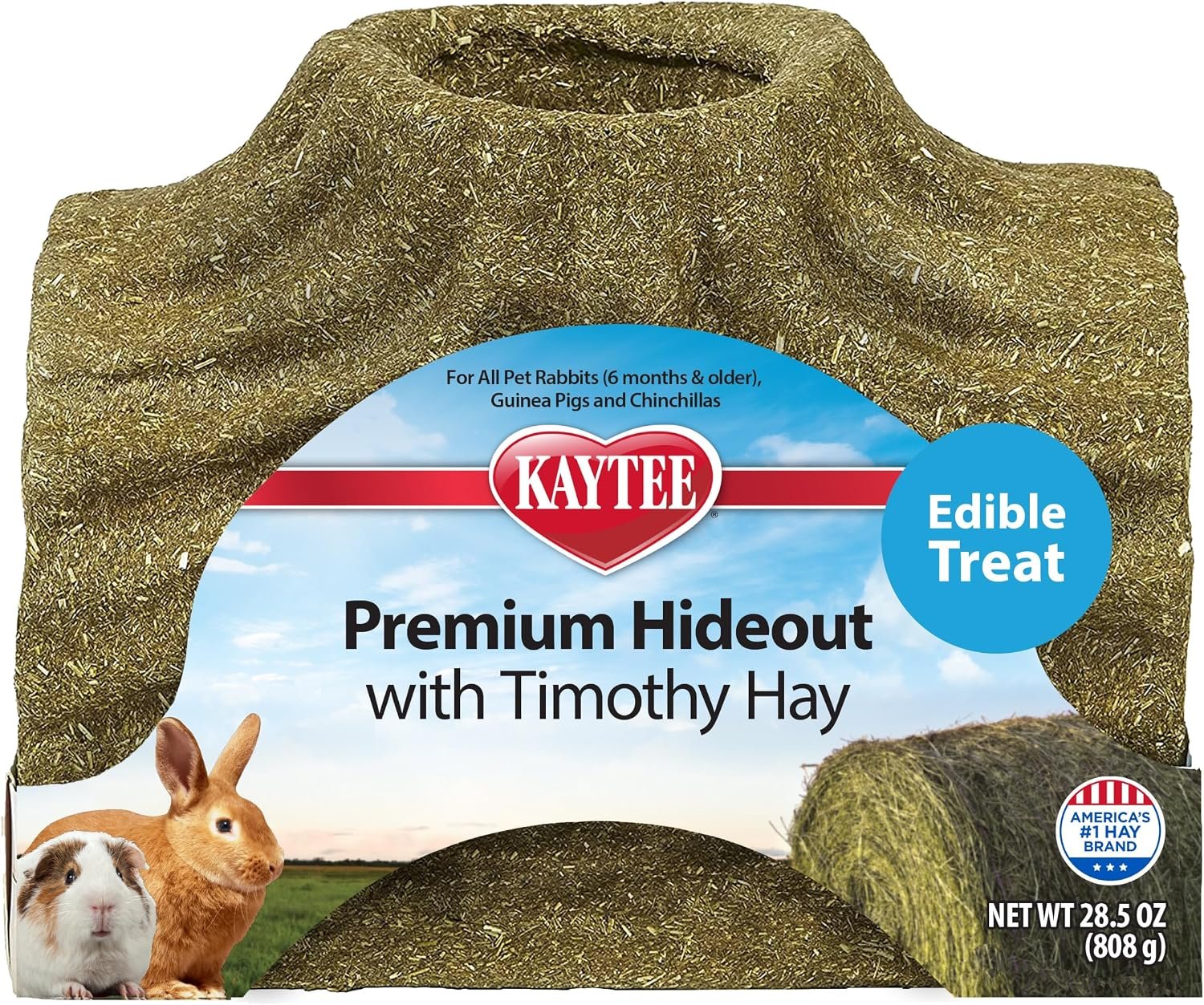 Kaytee Premium Timothy Treat Hideout For Pet Rabbits, Guinea Pigs, and Chinchillas, Large