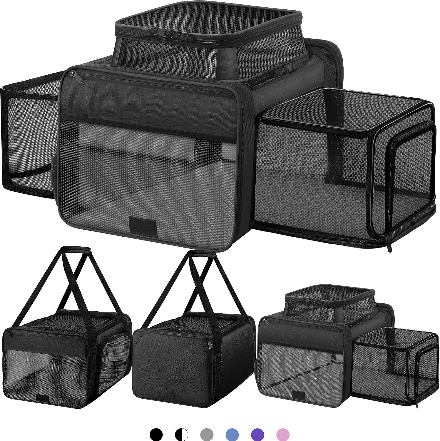Top and 2 Sides Expandable Pet Carrier 17x11x9.5 TSA Airline Approved | Dog Carriers for Small Dogs, Soft-Sided Cat Carrier, Anti-Scratch Mesh, Lockable Zippers, for Kitten, Rabbit, Puppy, Black
