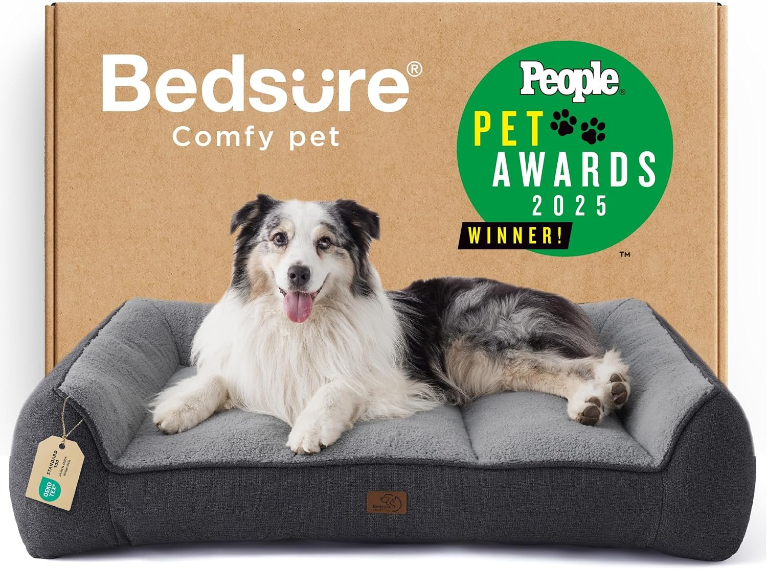 Bedsure SupportMax™ Extra Thick Orthopedic XL Dog Beds Large Sized Dog | 42″ Premium Supportive Couch for Senior Dogs, Water-resistant Removable Washable Cover, Big Comfy Pet Sofa with Sherpa, Grey