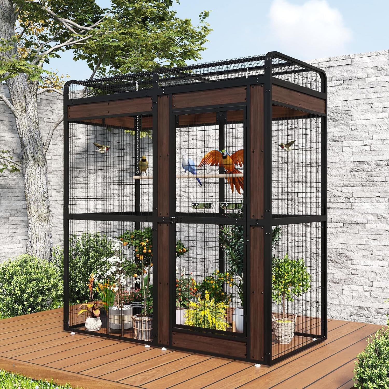 Large Bird Cage for Parakeets Outdoor Bird Aviary Parrot Cage with Perch, Birdcage for Macaws Canaries Parrots Budgie Lovebirds-Black (2 Box Set)