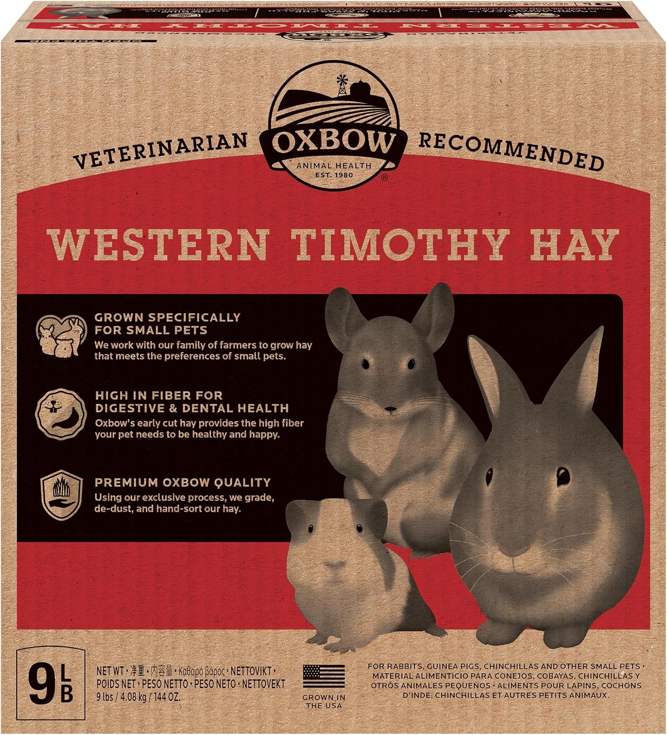 Oxbow Western Timothy Hay, Guinea Pig Hay, Small Pet Bunny Supplies, All Natural Grass for Guinea Pig, Bunny, Chinchilla & Hamster, Oxbow Rabbit Supplies for Bunnies, 9 lb box | Oxbow Timothy Hay, Bunny Hay For Rabbits, Guinea Pigs, Bunnies and Chinchillas, Hand-Sorted, De-Dusted, Made in USA