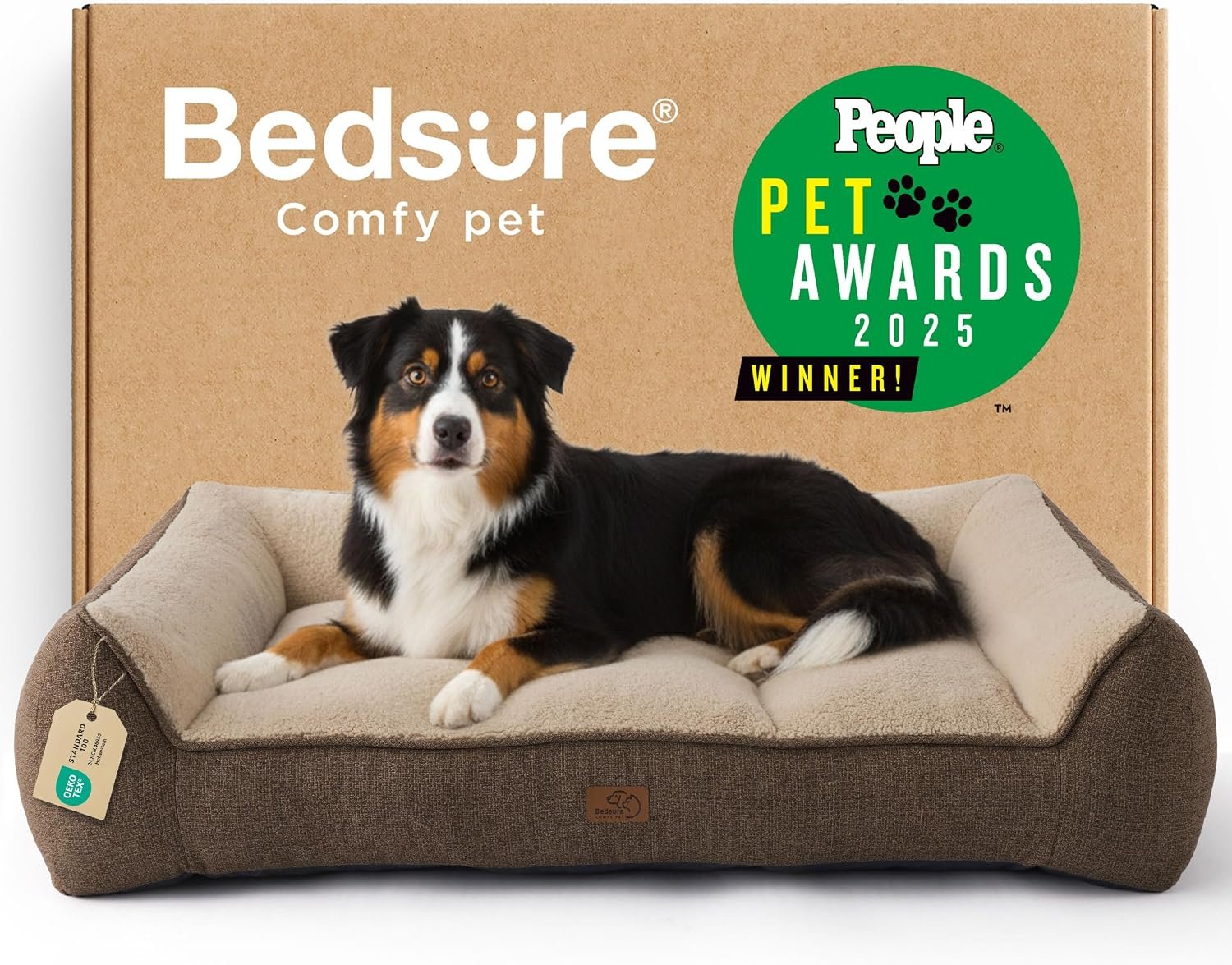 Bedsure SupportMax™ Extra Thick Orthopedic XL Dog Bed for Extra Large Dogs | 45″ Premium Supportive Couch for Senior Dogs, Water-resistant Removable Washable Cover, Jumbo Pet Sofa with Sherpa, Brown