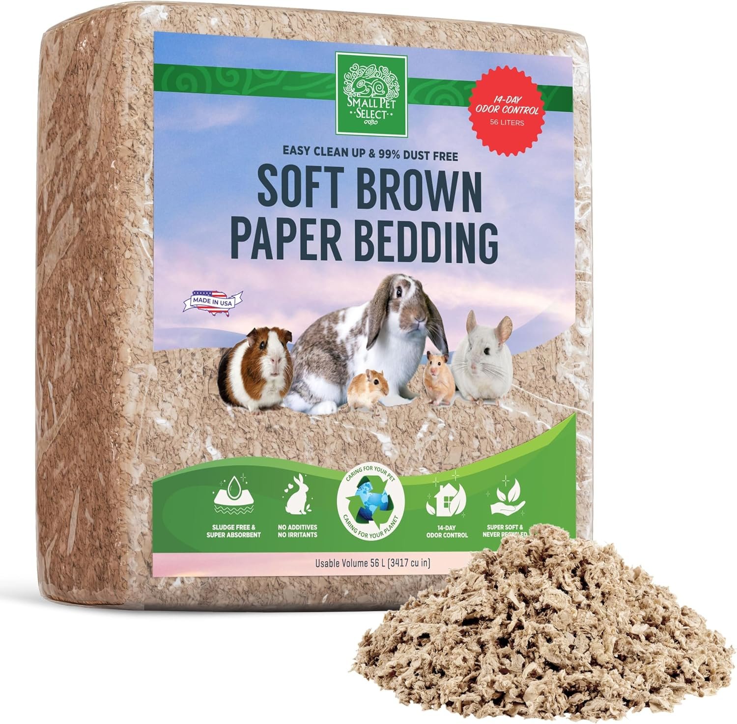 Small Pet Select Premium Soft Paper Bedding, Beige, 56 L | Natural Absorbent Bedding, Odor Control, Made in USA, For Indoor & Outdoor Rabbits, Guinea Pigs & Small Pets