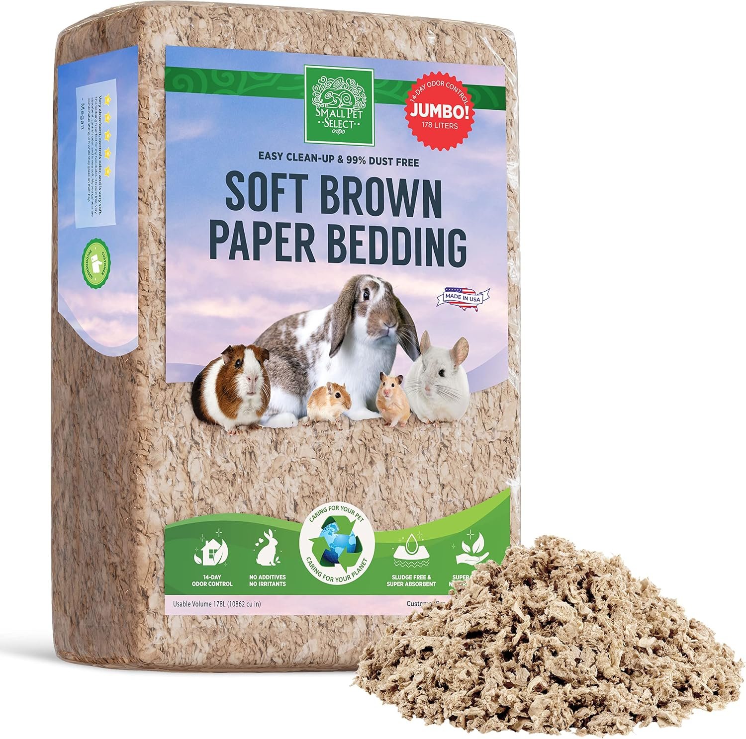 Small Pet Select Premium Small Animal Bedding, Natural Soft Paper Bedding for Small Indoor and Outdoor Pets, Made in USA, Jumbo Size 178 L Pack | Natural Absorbent Bedding, Odor Control, Made in USA, For Indoor & Outdoor Rabbits, Guinea Pigs & Small Pets