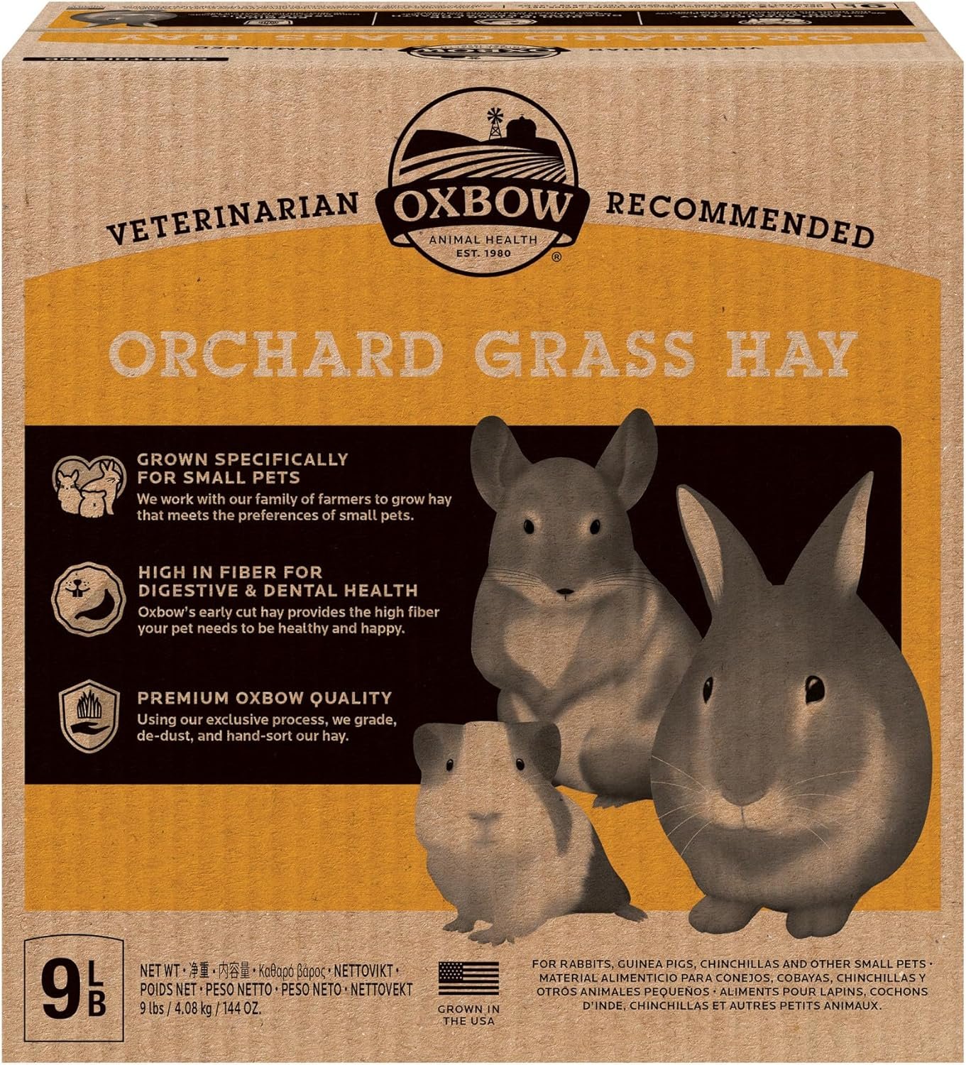 Oxbow Orchard Hay, Rabbit & Guinea Pig Hay, Hand-Sorted, De-Dusted, 9 lb | Hand-Sorted, De-Dusted, Oxbow Orchard Grass Hay, Bunny Hay For Rabbits, Guinea Pigs, Bunnies and Chinchillas, Made in USA