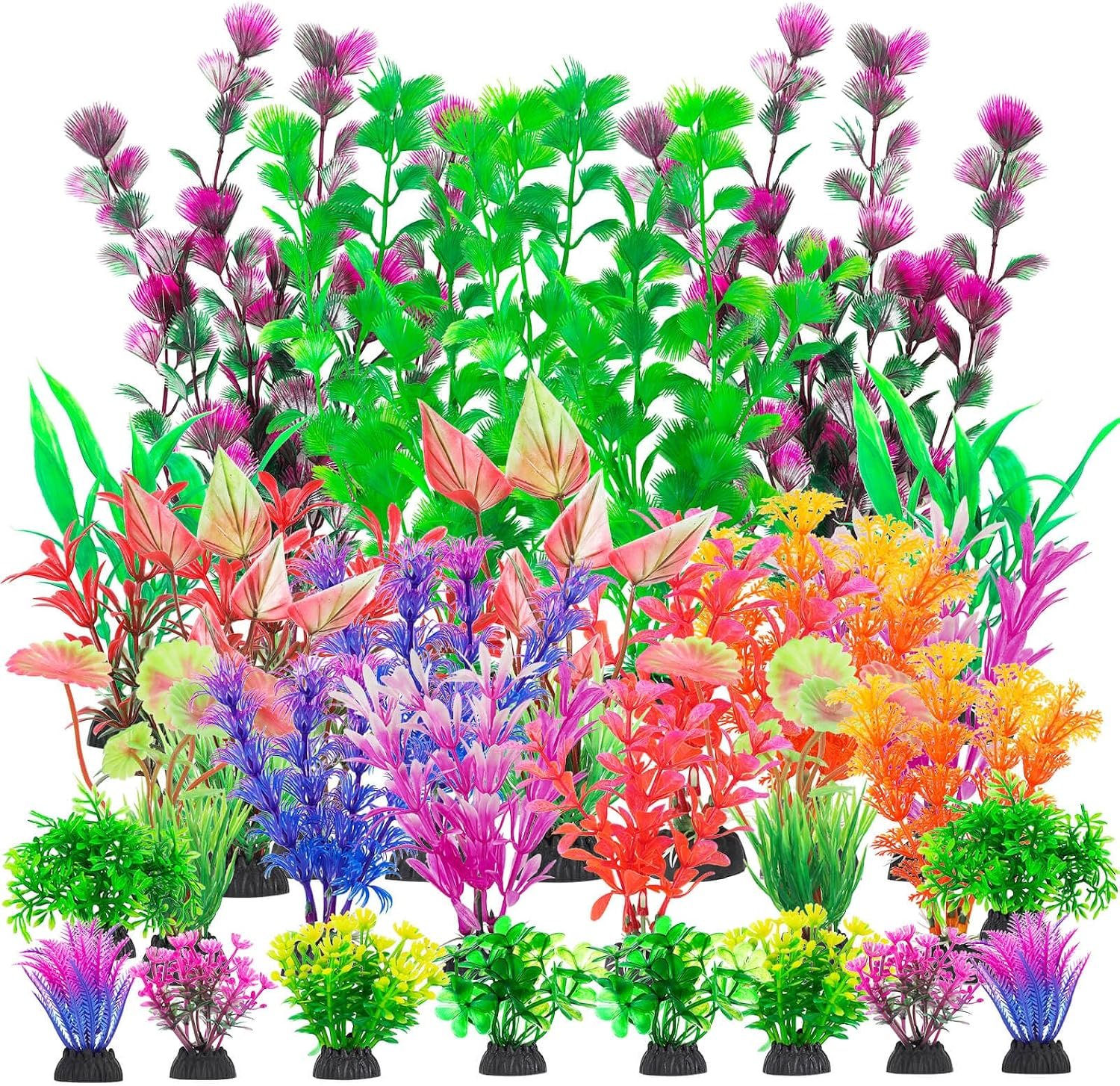 CousDUoBe 30Pcs Aquarium Plants, Fish Tank Accessories Artificial Aquatic Plants,Full Set of Fish Tank Decorations, Various Sizes