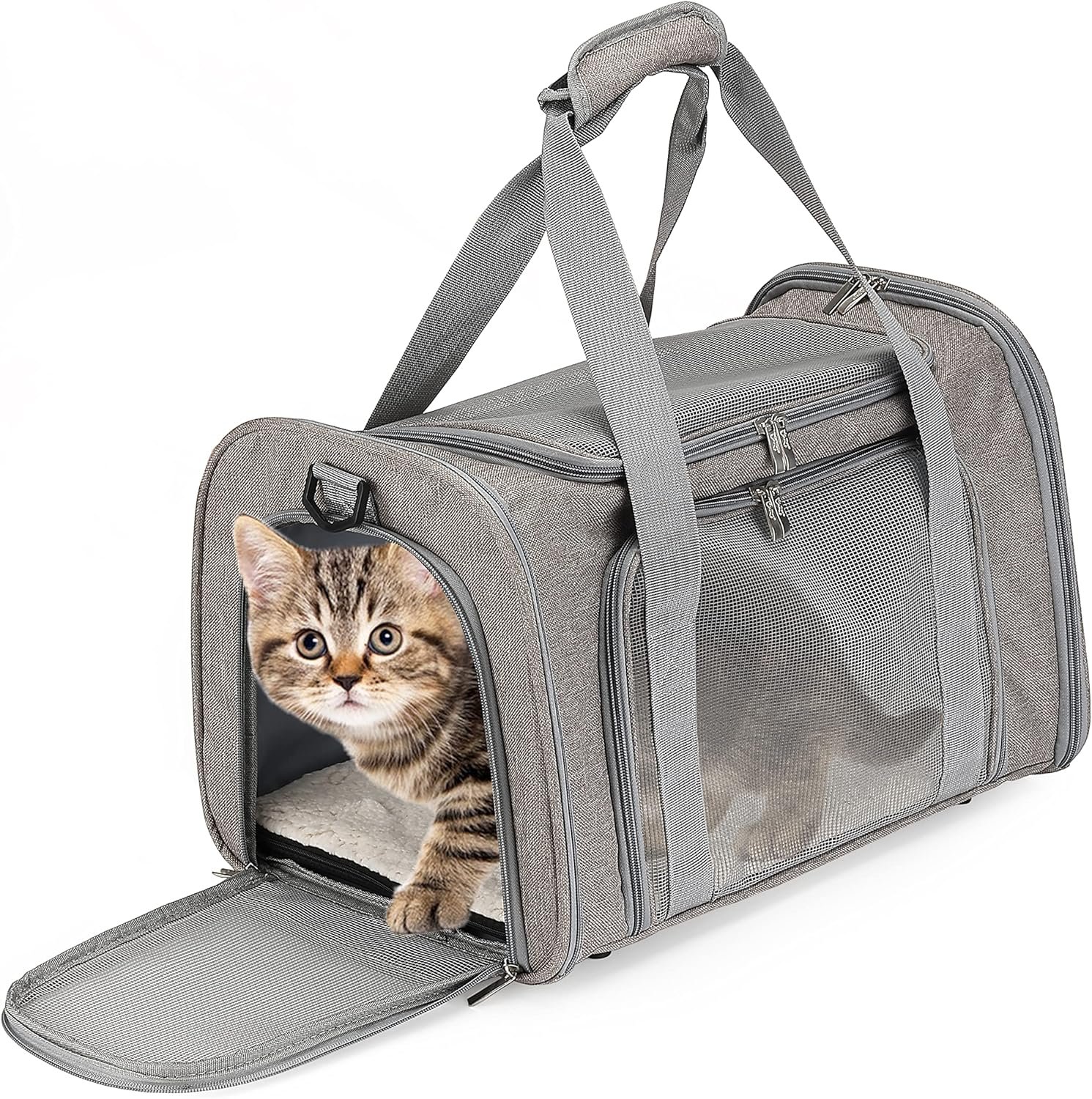Mr. Pen- Pet Carrier, 17.5″ x 11.2″ x 11.5″, Medium Size, Gray | Portable Travel Carrier for Small Pets, Cats & Small Dogs, Breathable Mesh, Safety Inner Leash