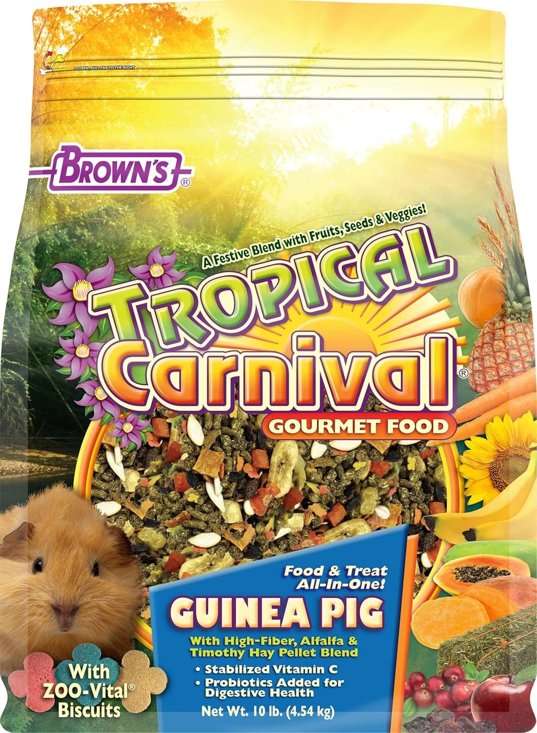 F.M. Brown’s Tropical Carnival Gourmet Guinea Pig Food with Alfalfa and Timothy Hay Pellets – Vitamin-Nutrient Fortified Daily Diet – 10 lb