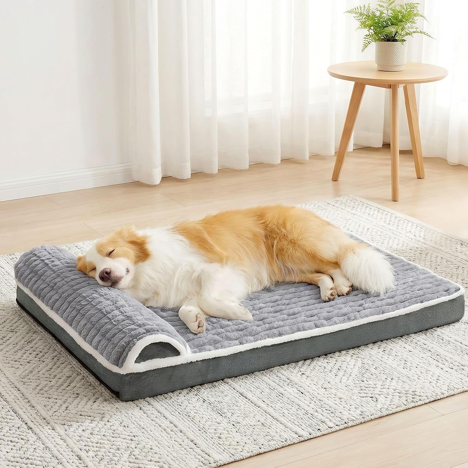 Orthopedic Large Dog Bed Pillow Pet Sofa Bed 36”X24” Grey | Egg-Crate Foam Pet Couch Large Sized Dog, Waterproof Removable Washable Cover,Furry Puppy Crate Mat With Nonskid Bottom