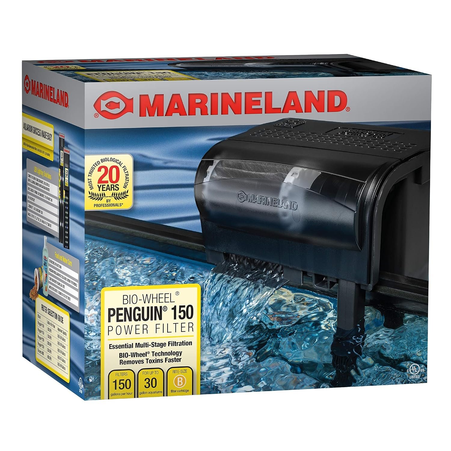 Marineland Bio-Wheel Penguin 150 GPH Power Aquarium Filter, Ultra-Quiet Hang-On-Back Fish Tank Filter with Multi-Stage Filtration for Aquariums Up to 25 Gallons