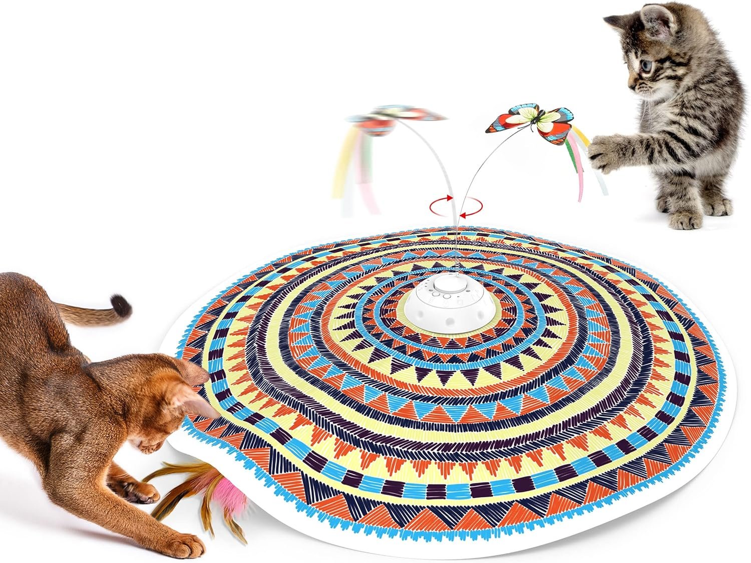 Potaroma Cat Toys Chargeable, 3in1 Hide and Seek, Interactive Fun | Automatic Fluttering Butterfly, Moving Feather, Kitten Wand, Indoor Kitty Exercise Kicker 22.8 Inch Cover for All Breeds