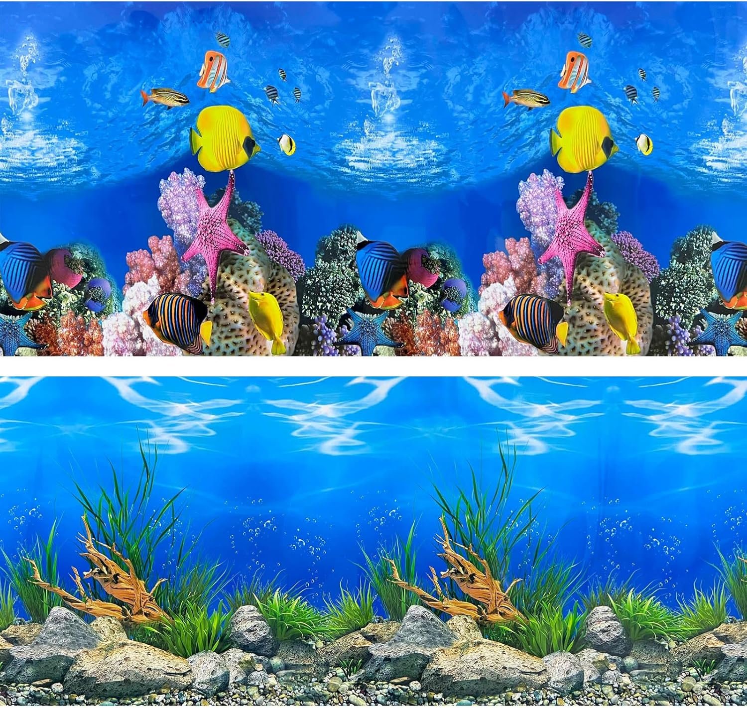 XCNO Aquarium Background Poster Fish Tank Wallpaper, Double-Sided, 16″x 33″ | Non-Adhesive Reusable, HD 3D Coral Aquatic Plant Picture, Fits 5 Gallon 10 Gallon 20 Gallon Fish Tank Aquarium Decorations