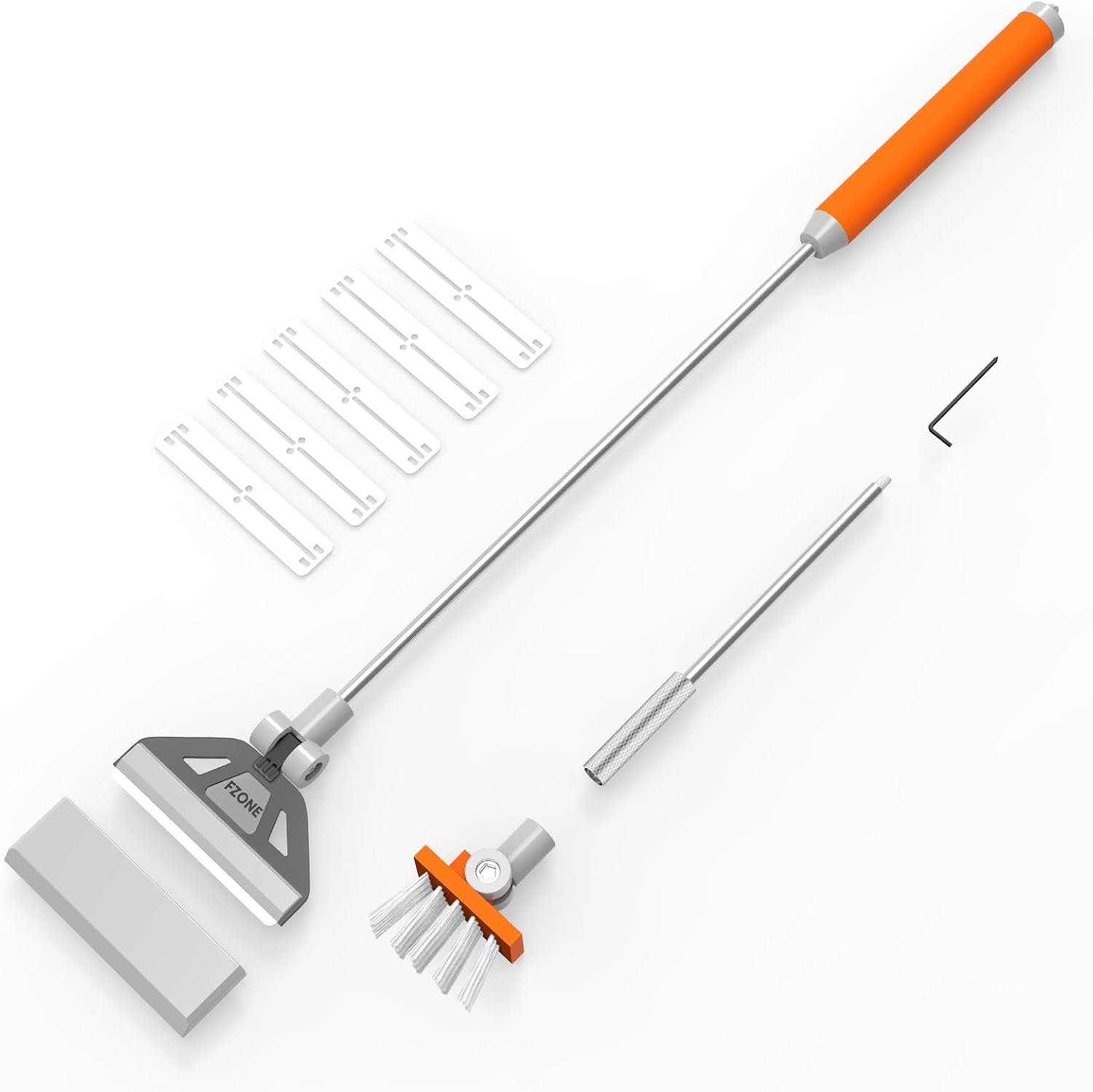 FZONE Algae Scraper for Glass Aquariums, 19”-26” Detachable Length, 2-in-1 Fish Tank Cleaning Kit with Brush Head and 5 Stainless Steel Blades