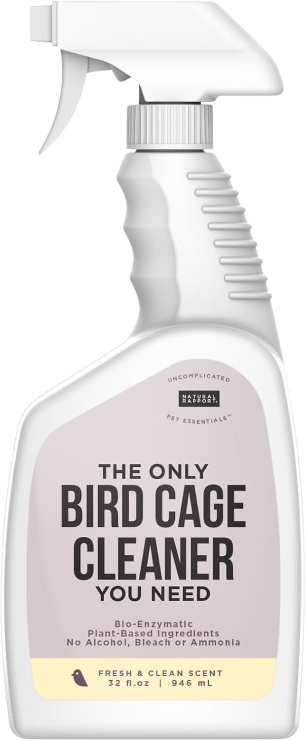 Natural Rapport Bird Cage Cleaner, Plant-Based Poop Remover Spray, 32 oz | Plant-based enzymes & probiotics, no harsh chemicals – Removes bird waste & odor – For all bird owners