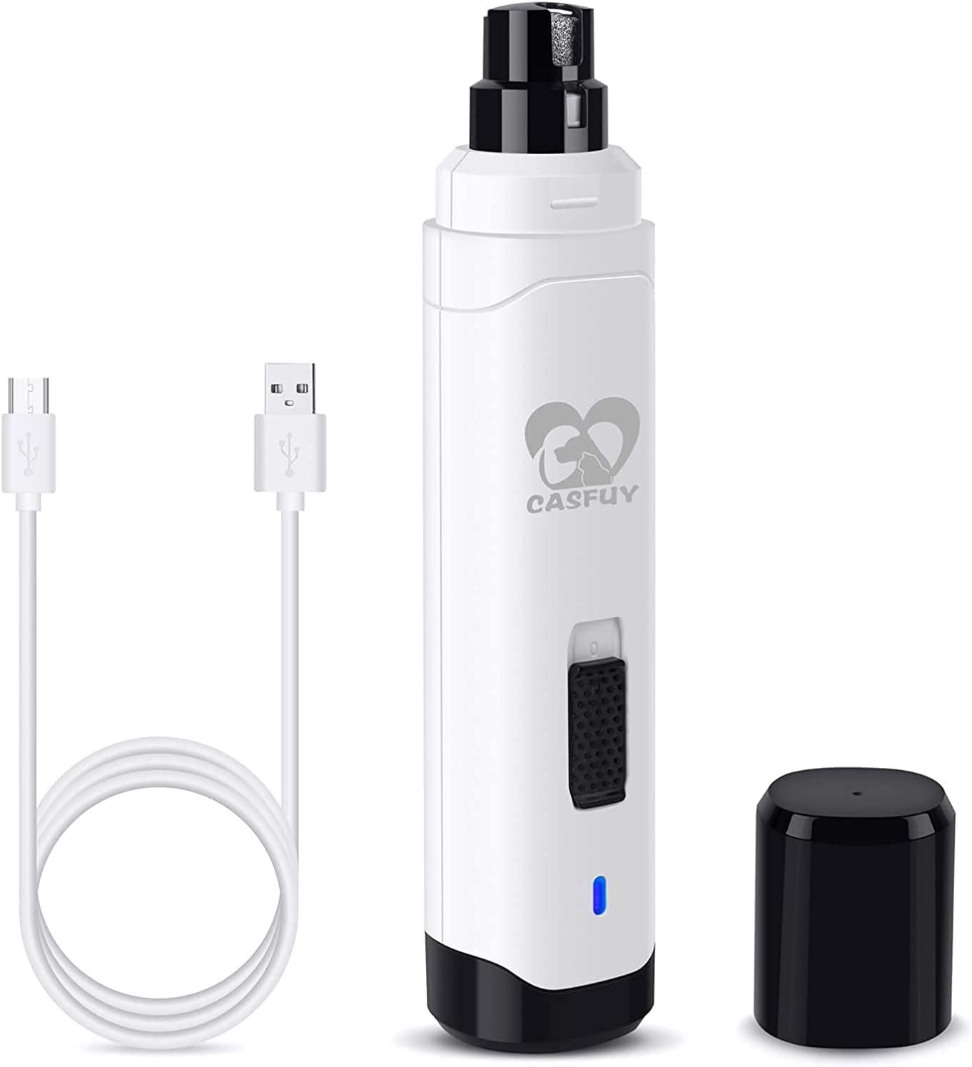 Casfuy Dog Nail Grinder Upgraded – Professional 2-Speed Whisper-Quiet Electric Pet Nail Trimmer Painless Paws Grooming & Smoothing for Small Medium Large Dogs & Cats (White)