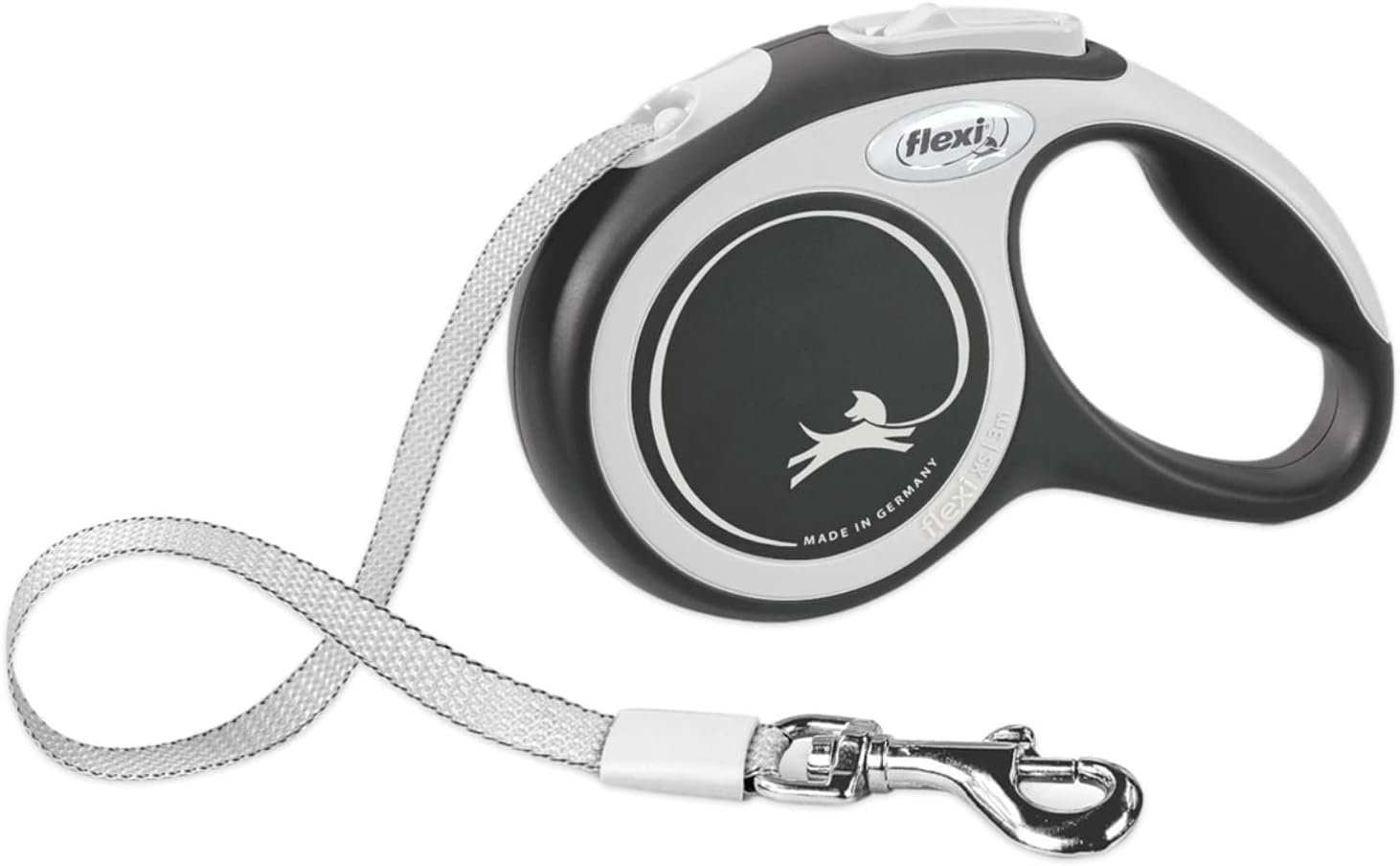 FLEXI® Comfort Nylon Tape Retractable Dog Leash, Large, 26 ft – Grey/Black | German engineered, original flexi leash, durable quality for dogs up to 110 lbs, tangle-free, walking, reliable brake system
