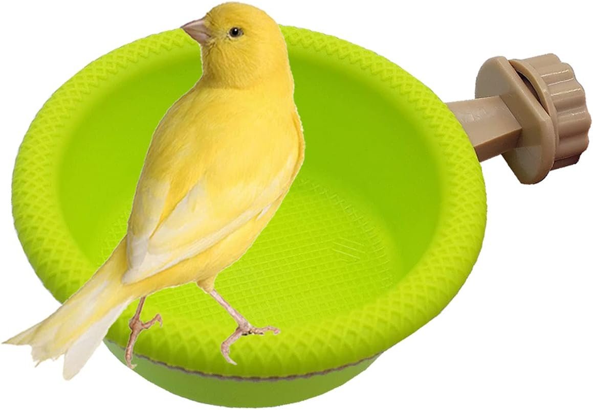 FOIBURELY Multi-Function Caged Bird Bath Bird Cage Parrot Supplies Bathing Tub for Canary Finch Budgerigar，Perch Stand(4.5″)