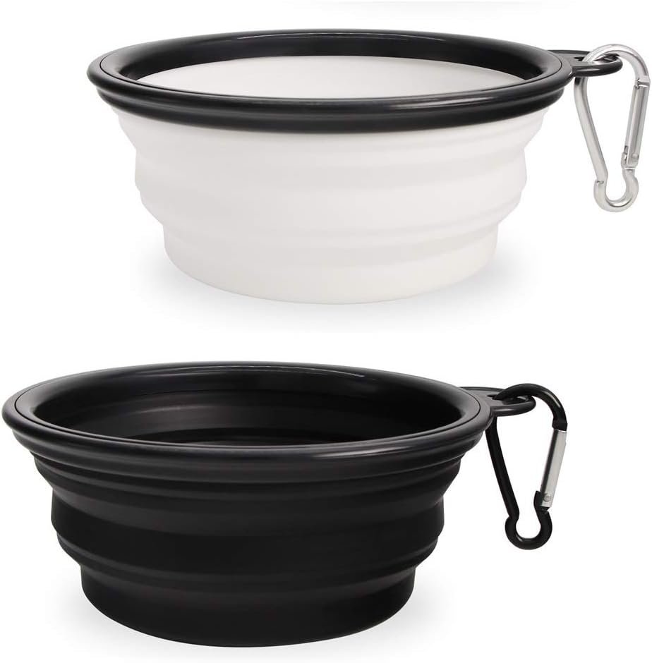 Dog Bowl Pet Collapsible Bowls,2 Pack Portable and Foldable Pet Travel Bowls Collapsable Dog Water Feeding Bowls Dish for Dogs Cats and Small Animals, (Small, Black+White)