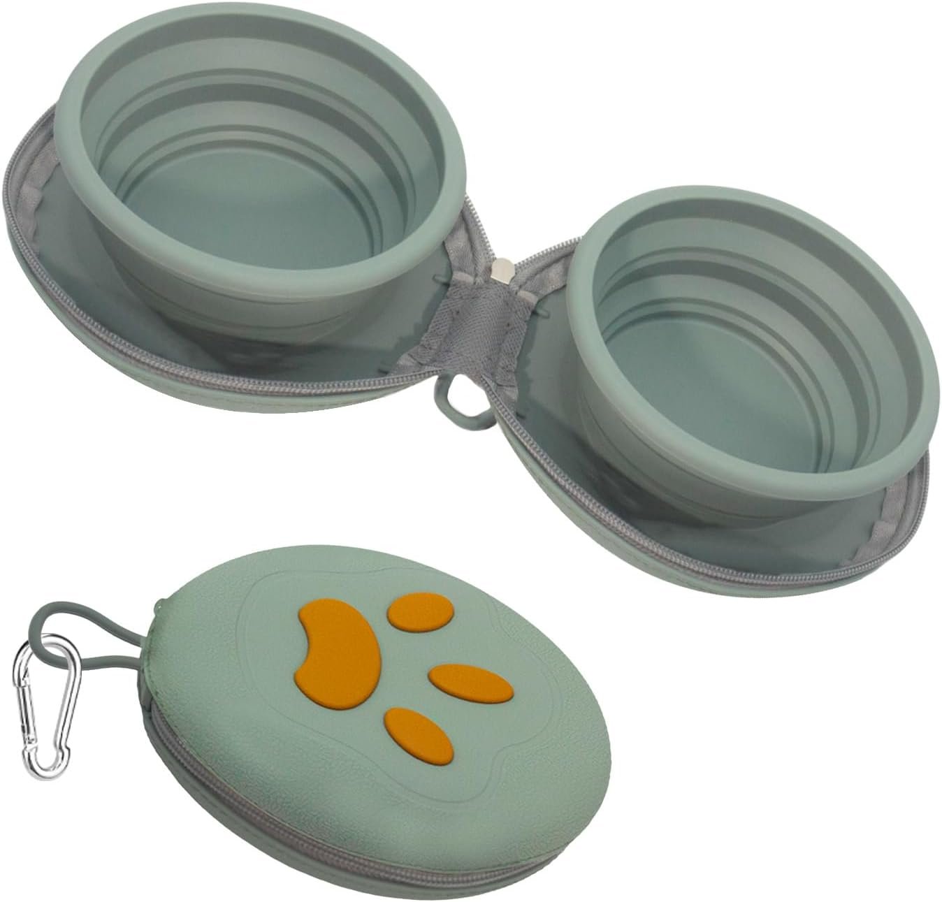 2-in-1 Collapsible Dog Travel Bowl Portable Silicone Carabiner | For Food and Water Use, Folds Flat for Compact Storage, Ideal for Pet Travel, Camping, Hiking, Road Trips and Daily Walks