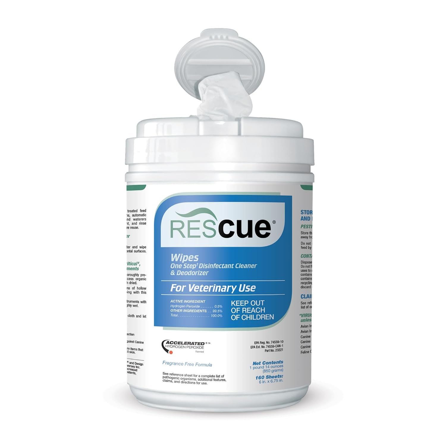 REScue One-Step Disinfectant Cleaner & Deodorizer Wipes for Vet Use – Cleaner for Kennels, Litter Boxes, Vet Offices, Pet Grooming Surfaces, Pet Items – Wipes Canister, 160-Count (Pack of 1)