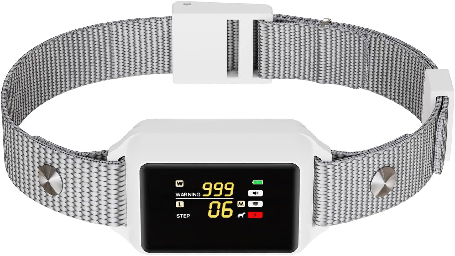 Smart Dog Bark Collar IPX7 Waterproof Rechargeable Anti-Barking Training Device for Small, Medium & Large Dogs – Beep & Vibration Modes, Adjustable Sensitivity, Humane No-Shock Control-White