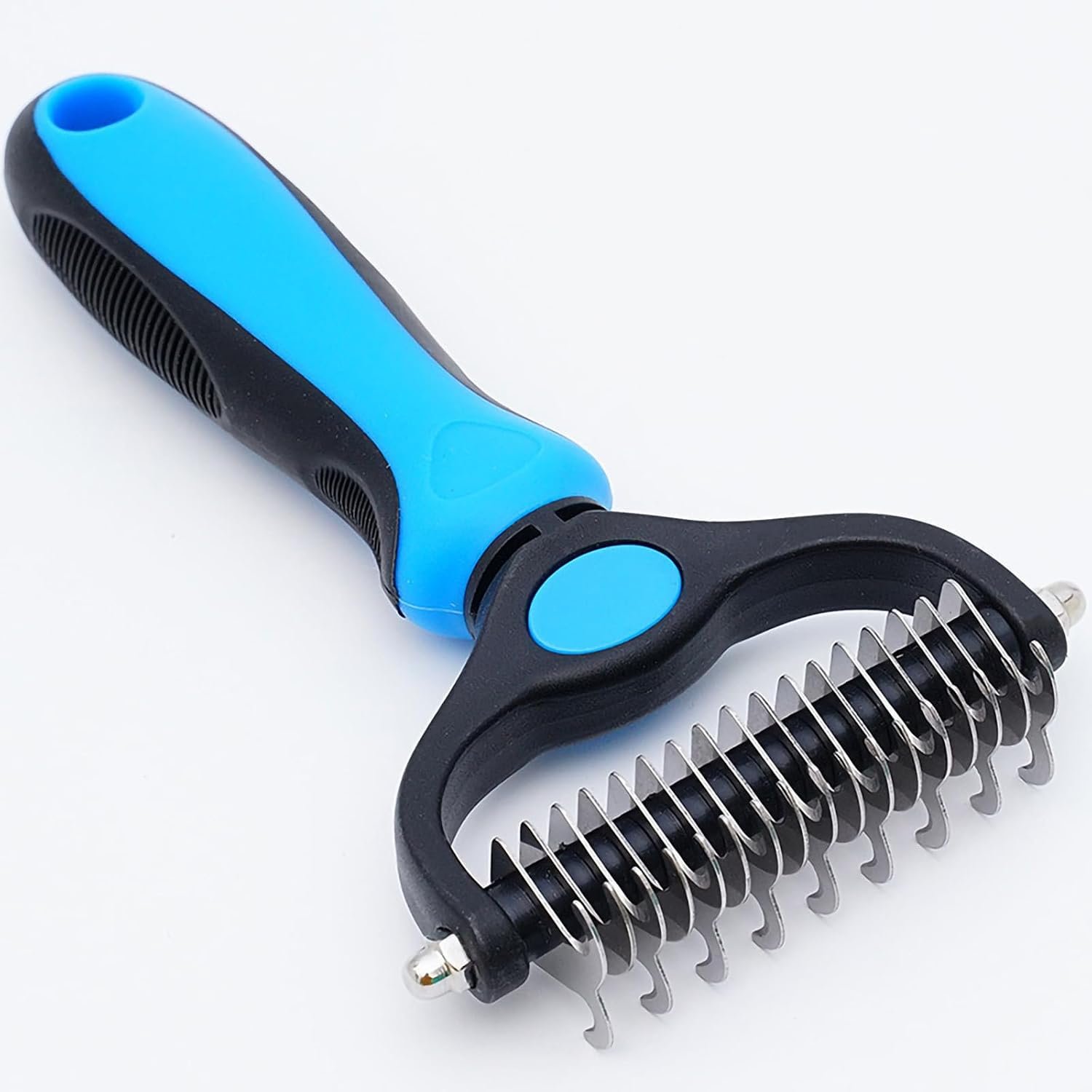 Pet Grooming Rake for Dogs & Cats – Double-Sided Deshedding and Dematting Tool, Gently Remove 95% of Loose Undercoat & Mats for Long-Haired Pets, Painless Fur Brush for Shedding Control (Blue)