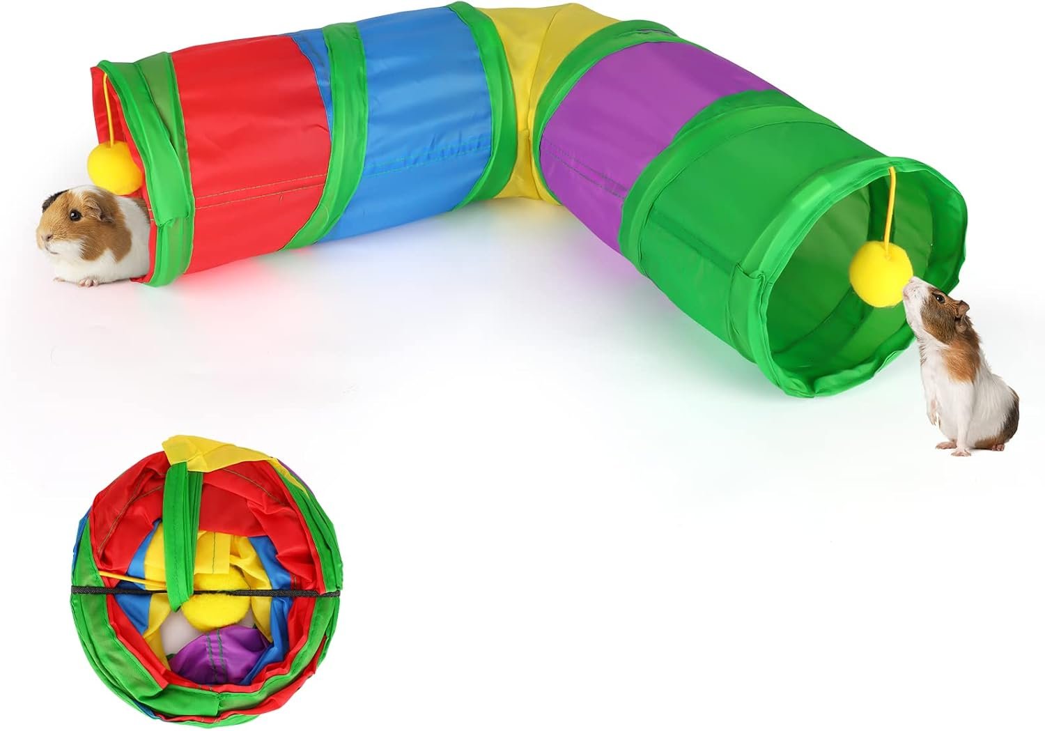 Rypet Guinea Pig Tunnels and Tubes 2-Way L-Type Collapsible for Small Pets | 2 Configurations for Exploration, Interactive Ball Engages Pets, Foldable & Portable, Cozy Hideout for Rabbits Hedgehogs